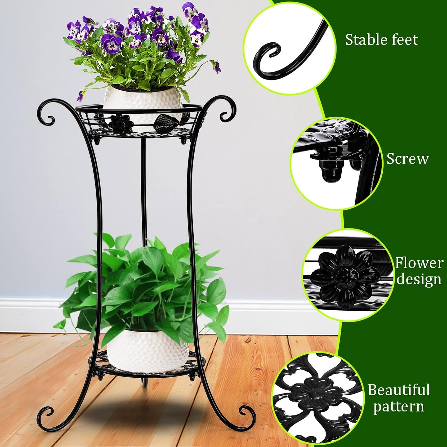 Yesland 2 Pcs Metal Plant Stand Indoor Outdoor, 2 Tier Black Iron Flower Plant Stand 26 Inches Detachable Tall Modern Plant Shelf Holder for Corner, Patio, Living Room, Garden
