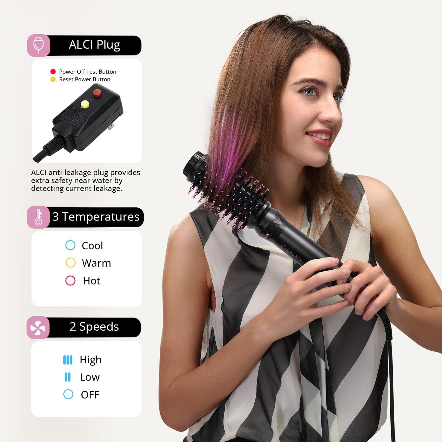 Air Wrap Hair Styler, Fast Drying Blow Dryer & Curling StylingTool, Hot Air Styler No Heat Damage, Hot Air Styler Wrap for Curling Volumizing Straightening Styling（Pink）