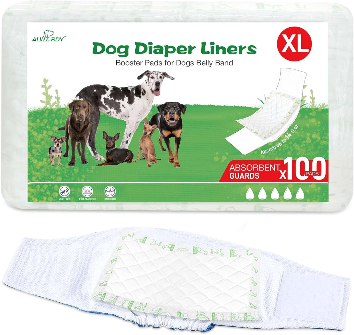 Dog Diaper Liners 130ct, Super Leak Proof and Absorption Disposable Dog Diaper Booster Pads for Female and Male Fit Most Reusable Pet Belly Bands, Wraps, and Period Diapers (X-Large，XL-130ct)