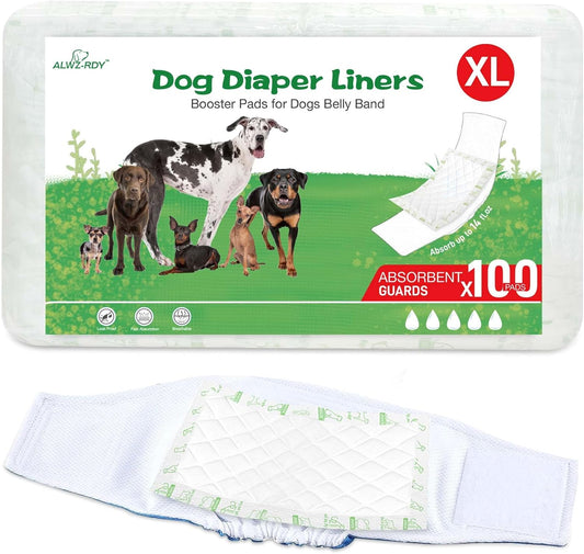Dog Diaper Liners 130ct, Super Leak Proof and Absorption Disposable Dog Diaper Booster Pads for Female and Male Fit Most Reusable Pet Belly Bands, Wraps, and Period Diapers (X-Large，XL-130ct)