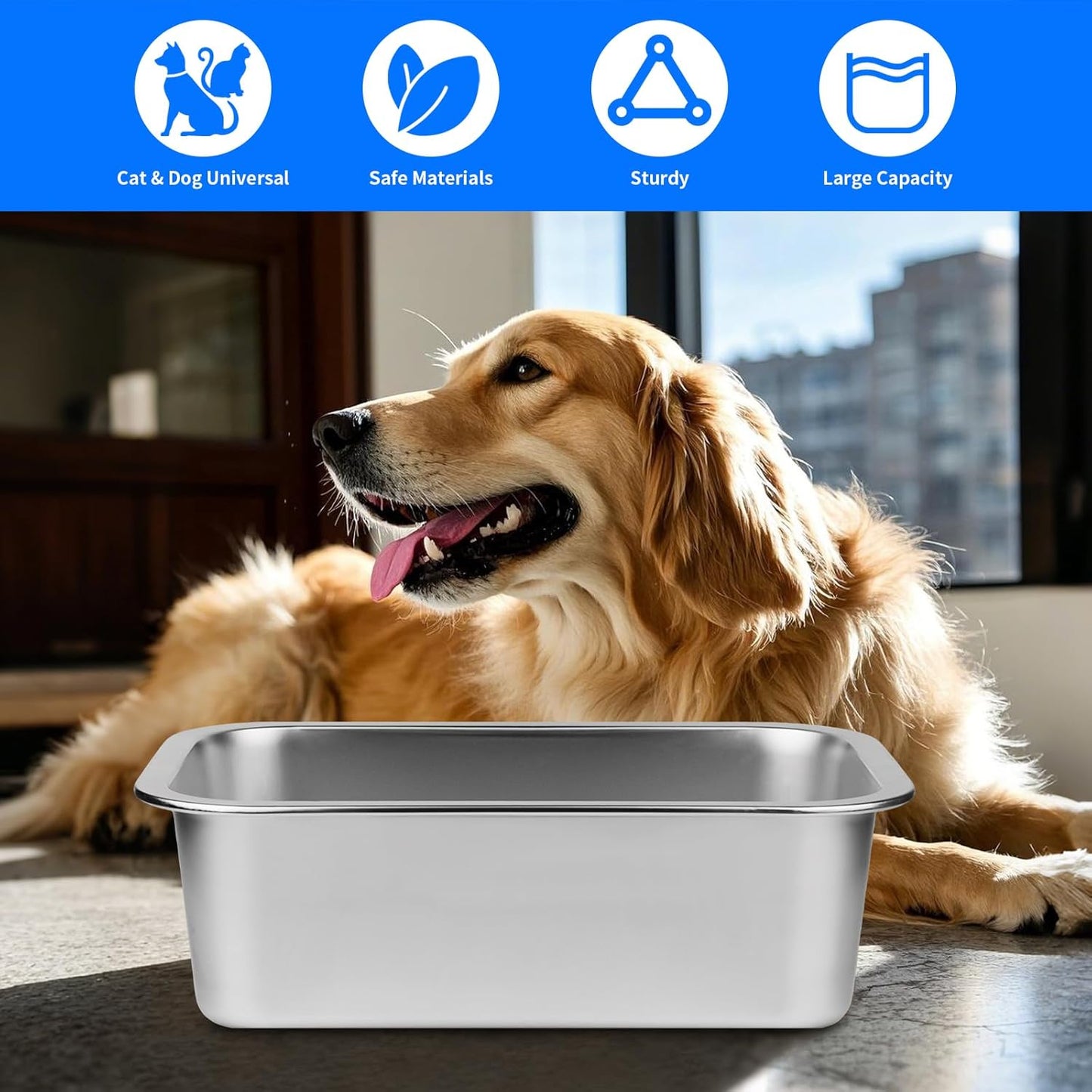 Ohtomber Stainless Steel 1.25 Gallons Large Dog Water Bowl, Metal Pet Dog Water & Food Bowl No Spilling, Outdoor Feeder Dish Plate for Cat, Big, Extra Large Pet
