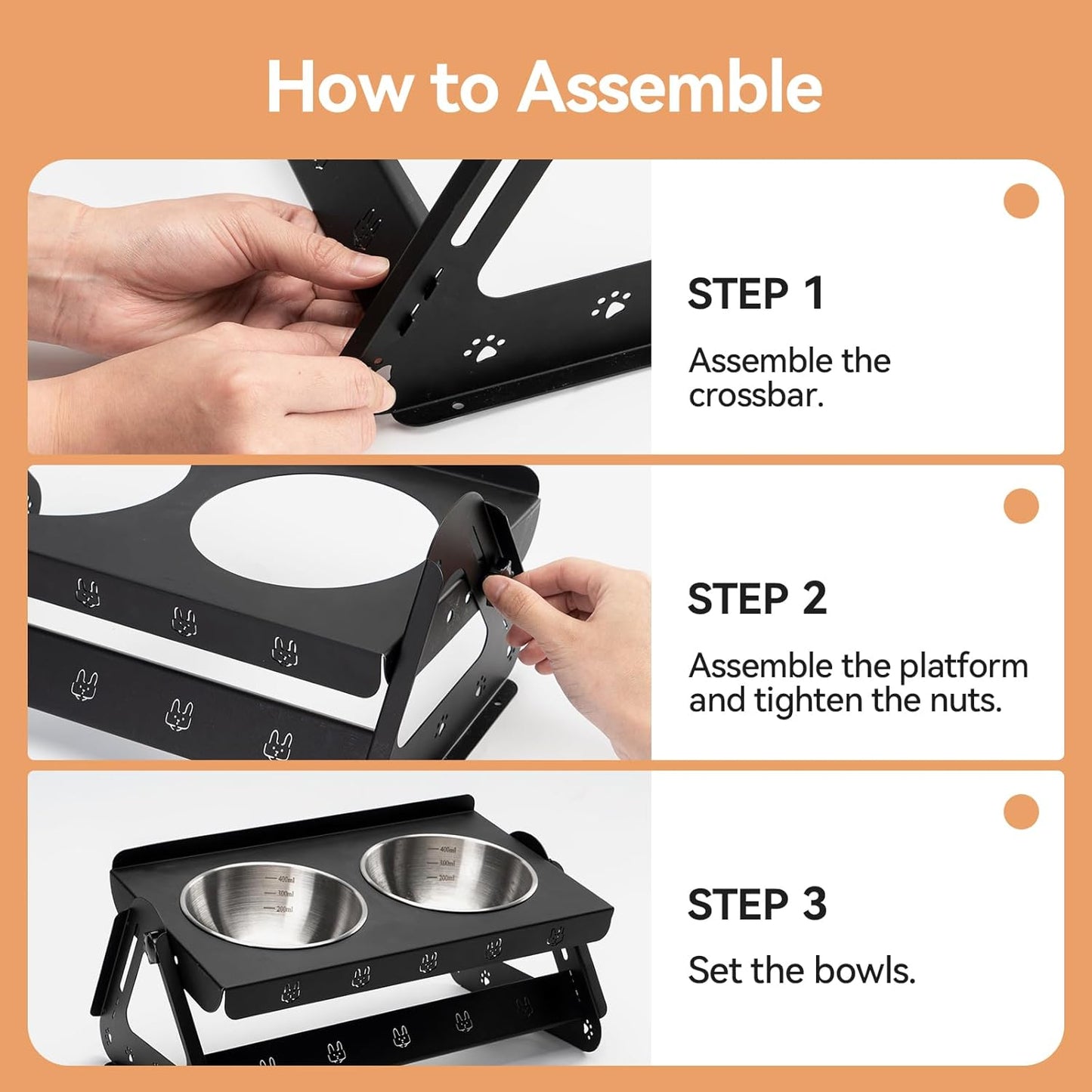 Elevated Dog Bowls with 2 400ml Stainless Steel Bowls for Small Medium Dogs Cats, 3.35''-6.3'' Height Adjustable and 15° Tilted Adjustment Raised Stand, Lifted Pet Food & Water Feeder