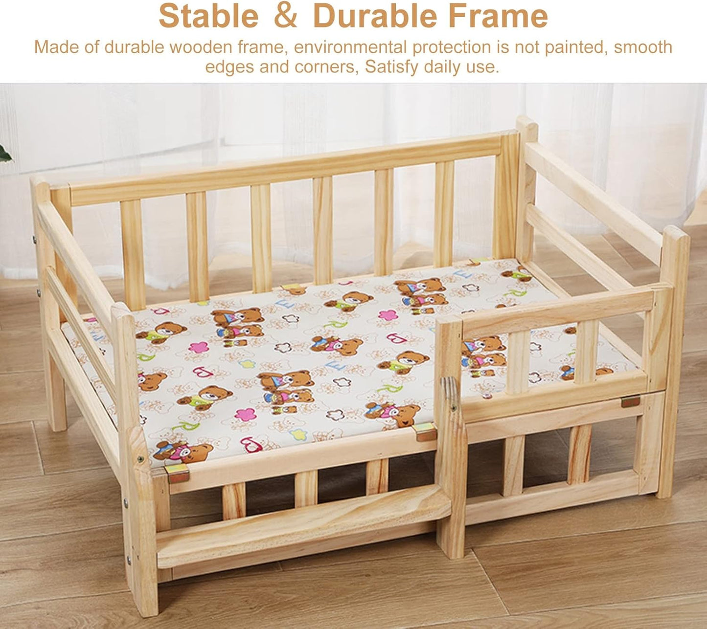 Pet Bed Small, Medium, Large Dogs and Pets Wooden Bed with Steps, Orthopedic Relief Indoor Outdoor Elevated Pet Nest for Older Dog, Easy Assemble (Color : Style3, Size : M-74x49x38cm/2
