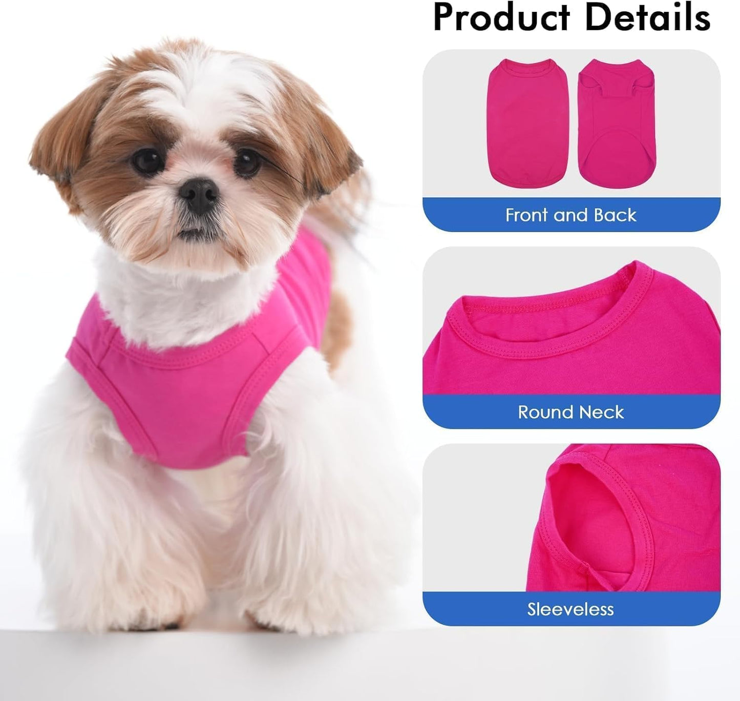 3 Pack Pink Striped Dog T-Shirt for Small Dogs,Sleeveless Shirts Set for Spring,Summer Sun Protection,Lightweight for Park Walking,Striped & Solid Tank Top Set,Shih Tzu(Pink,S)