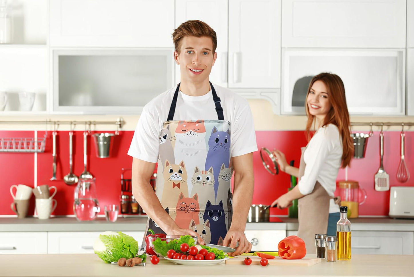 ZiQilin Adjustable Waterproof Kitchen Apron for Women with 2 Pockets Cooking Chef Apron Gardening Funny BBQ Aprons for Men