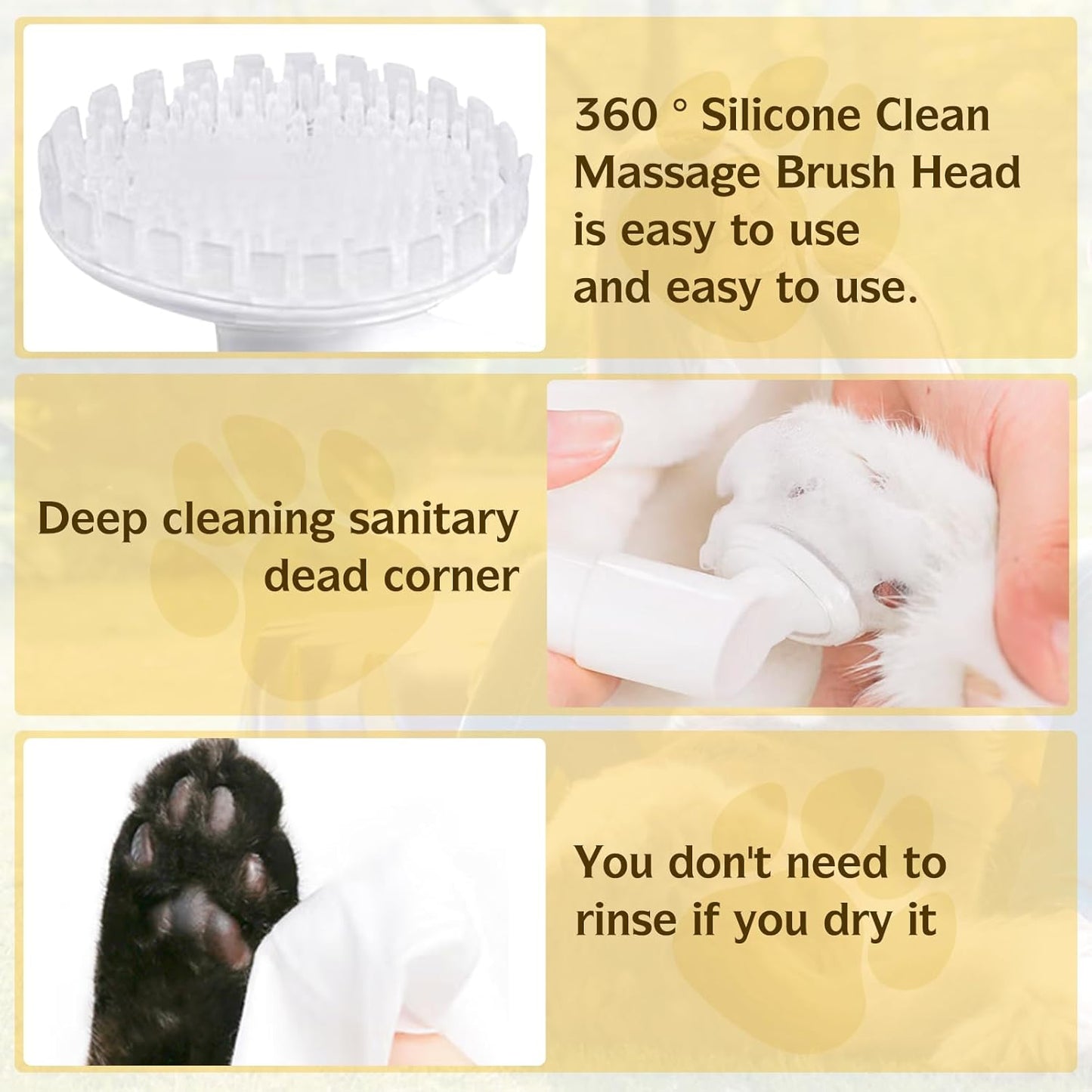 Clean Paws - No-Rinse Foaming Cleanser Paw and Foot Cleaner – Gentle and pH Balanced to Provide a deep Clean Safe for All Dogs and Cats | Portable Bottle with Silicone Bristle Brush