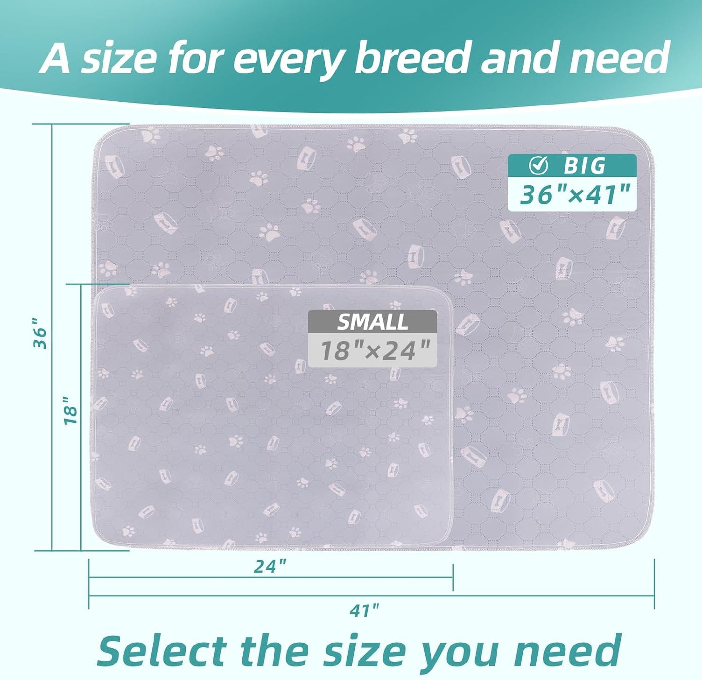 Washable Puppy Pads - Reusable, Ultra Absorbent & Leak-Proof Pee Pads for Dogs Washable with Non-Slip Backing for Indoor Potty Training, Playpens & Sofa in Light Gray (2-Pack, 36"x41")