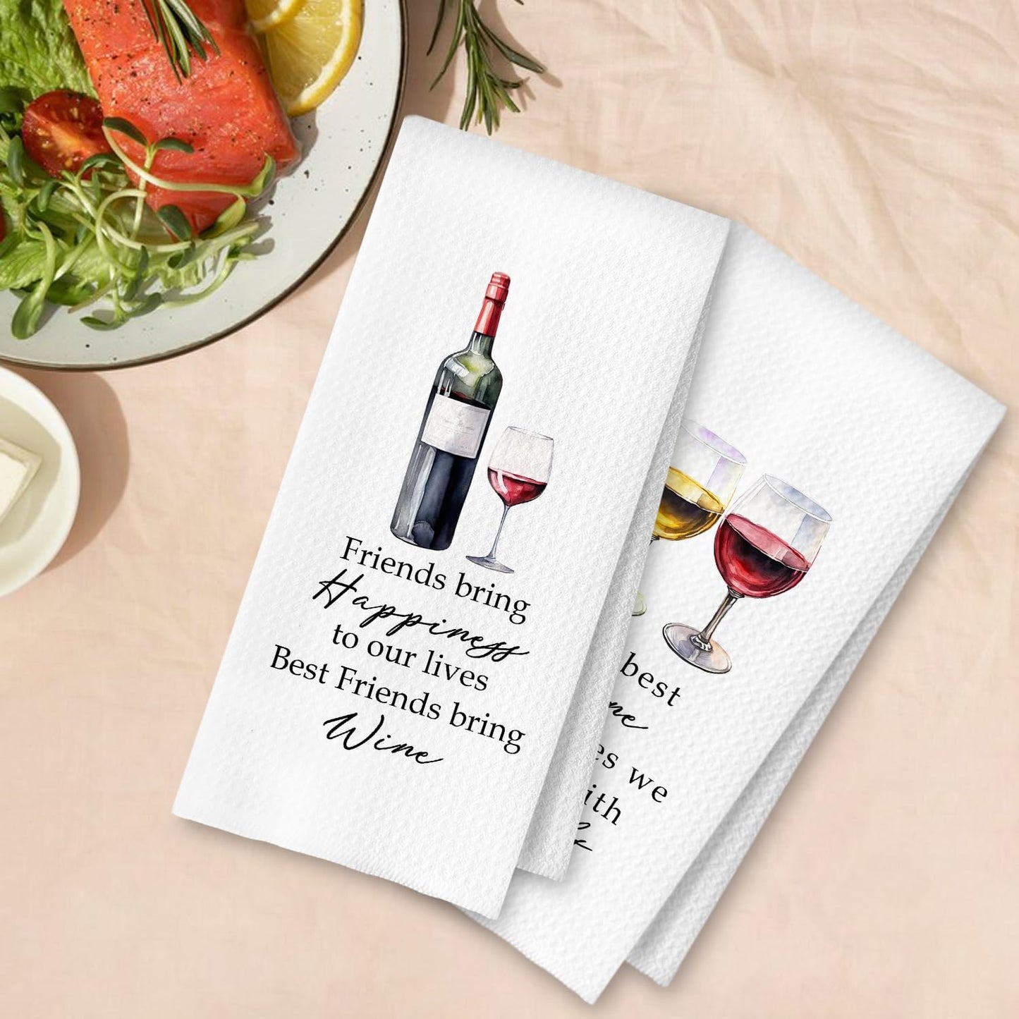 Friends and Wine Kitchen Towels Set of 2, Gifts for Wine Lovers Dish Tea Bar Towels for Kitchen Bar Cart Decor, Wines Gifts for Women Men Decorative Hand Towels, 16x24 Inches