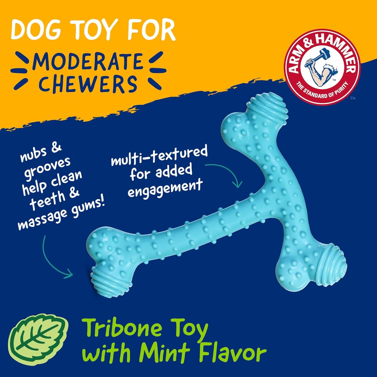 Arm & Hammer Nubbies T-Bone Dental Dog Chew Toy with Peanut Butter Flavor, Textured Chew Toy Designed to Help Clean Teeth and Support Oral Care for Dogs Up to 35 lbs - 24 Pack