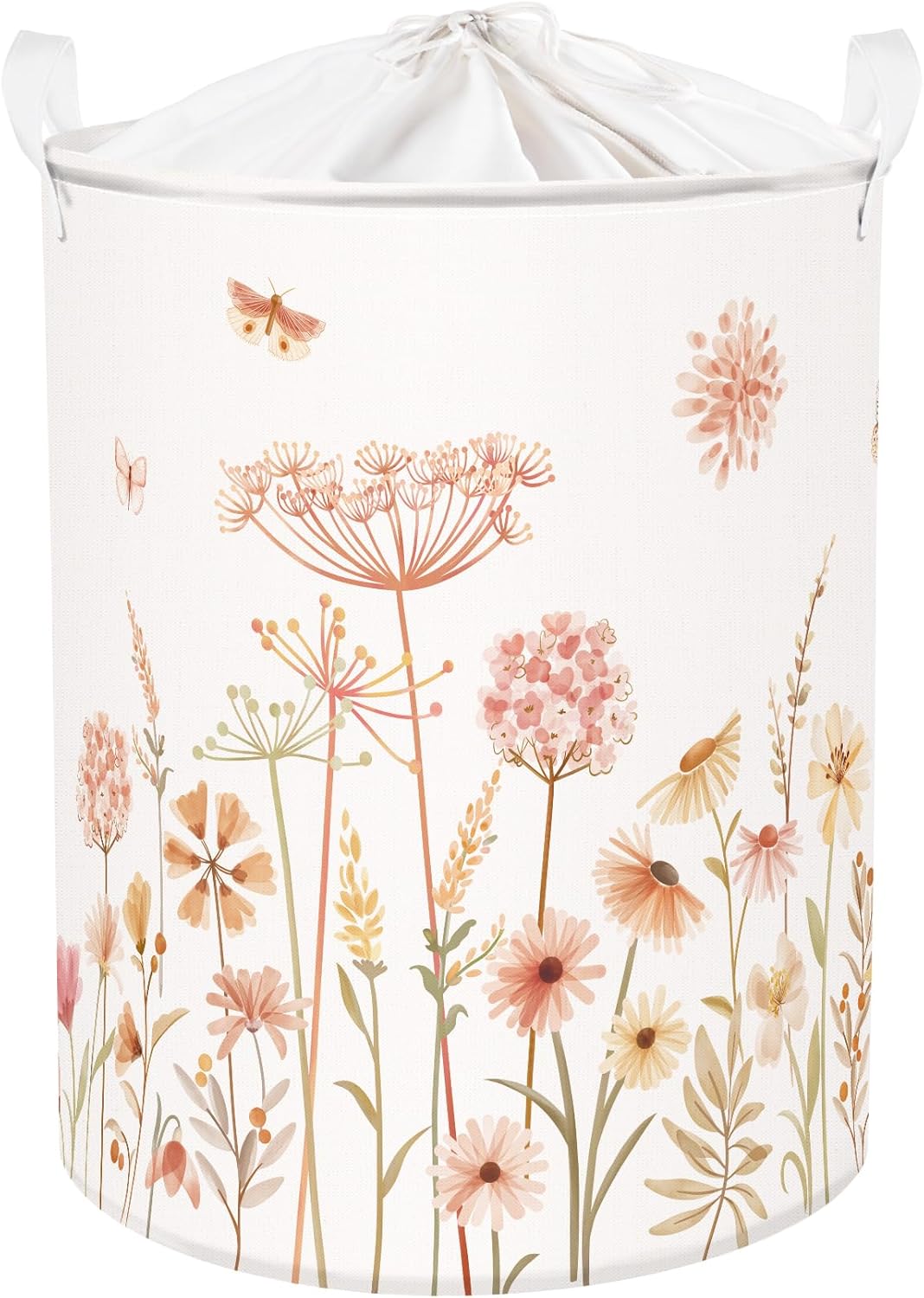Clastyle 63L Large Boho Flower Plants Kid Laundry Hamper with Handle Girl Bedroom Bathroom Nursery Collapsible Clothes Toy Storage Basket with Lid