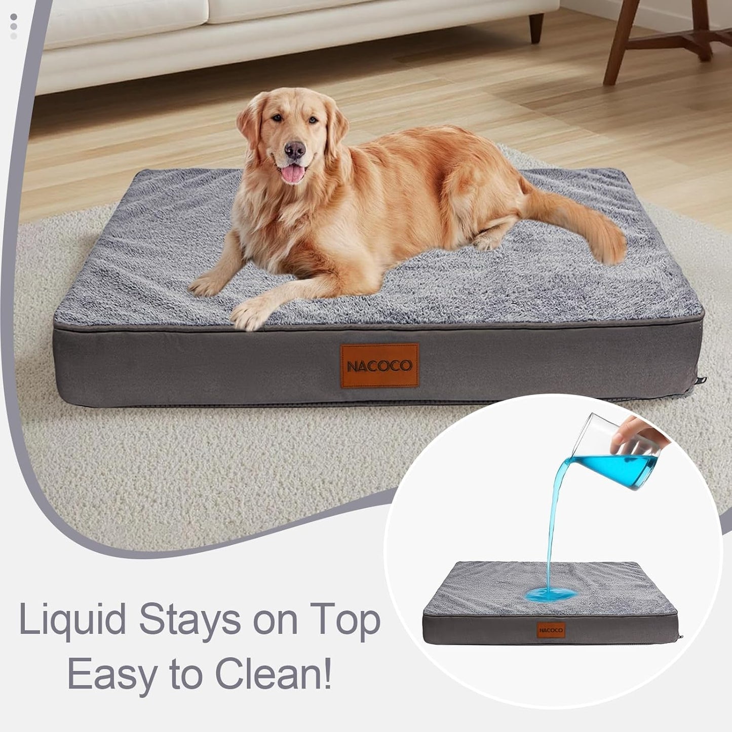 NACOCO Orthopedic Dog Bed for Medium Large Dogs, Waterproof Dog Crate Mat with Removable Washable Cover, 35D High-Density Foam Support, Non-Slip Bottom & Flannel Top, for Elderly Dogs, Grey, 35"x24"
