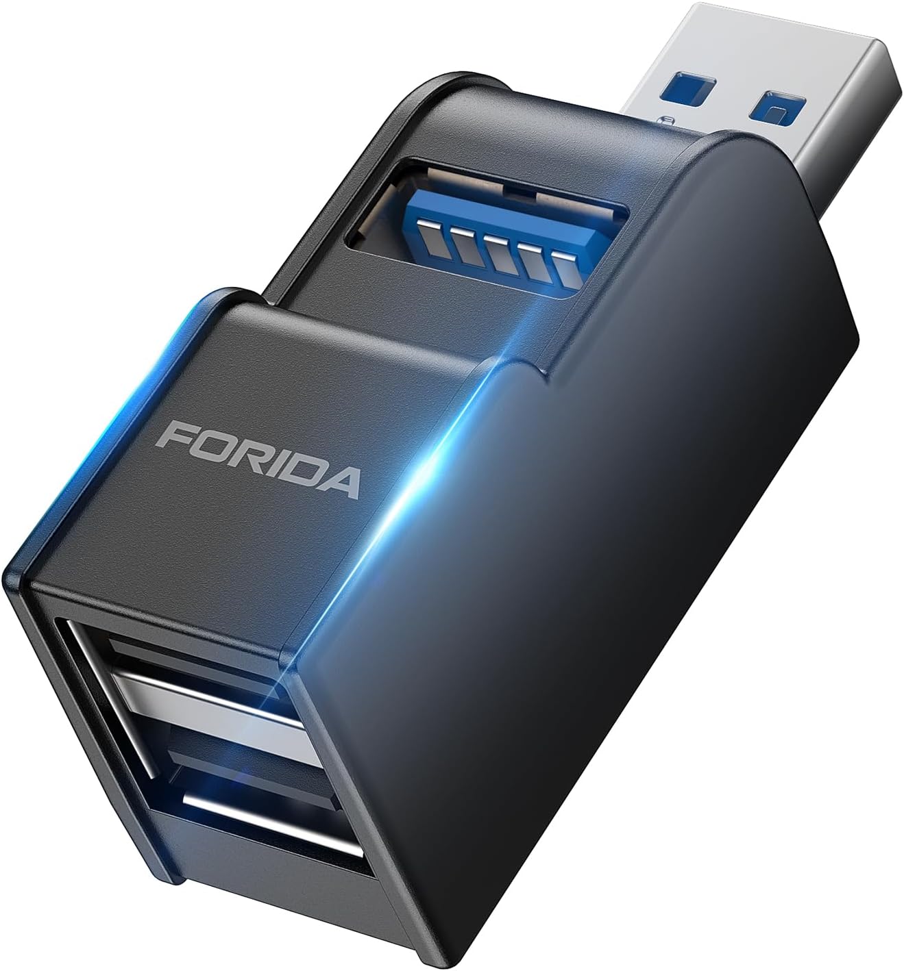 FORIDA 3 Ports USB Adapter, USB Hub with USB 3.0 and Double USB Adapter, Portable USB Splitter 1 in 3 Out for Keyborad, Mobile Hard Disk, U Disk, Camera, Mouse etc Laptop Accessories (Black)