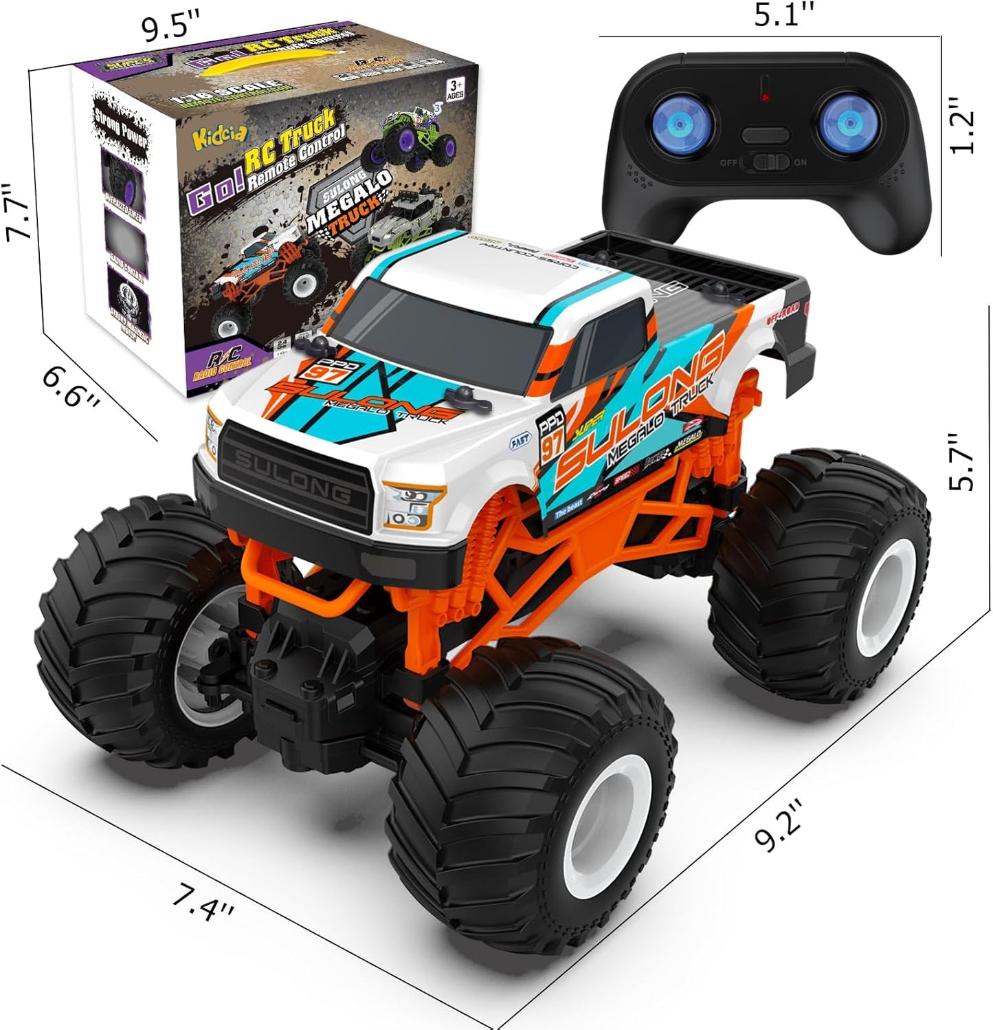 Remote Control Car, 1:16 Scale RC Monster Truck for Boys, 2.4 GHz All Terrain RC Cars for Boys Girls 4-7 8-12, 20 Km/h Off Road RC Truck, Christmas Birthday Gift for Kids and Adult, Orange