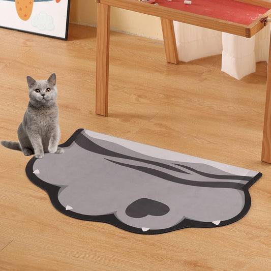 Stiio - Cat Food Mat, Rubber Backed Pet Feeding Mat for Floor Non-Slip Waterproof Dog Water Bowl Tray, Easy to Clean Pet Placemat, Grey 17x28 inches