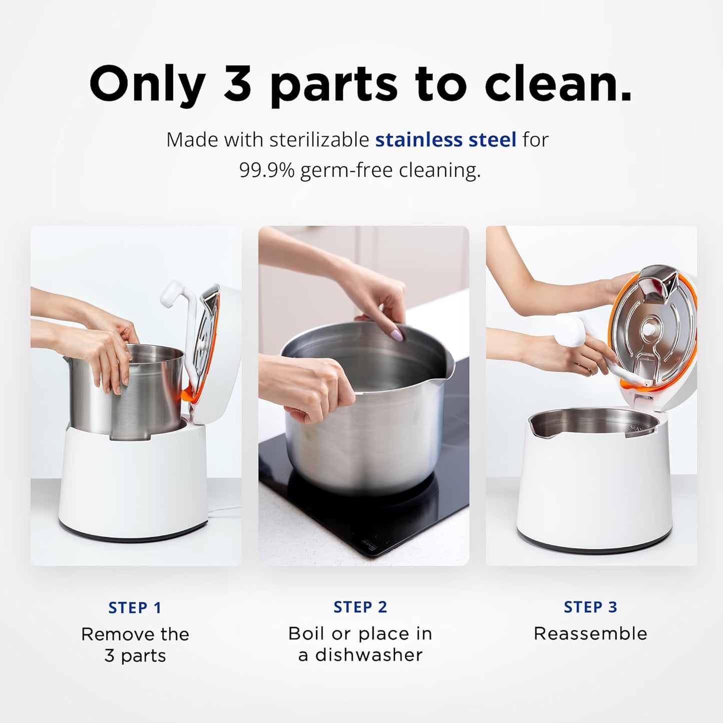 Carepod One Stainless Steel Humidifier for Large Room, Quiet & Safe for Baby, Only 3 Washable Parts & Easy to Clean, Ultrasonic Cool Mist Humidifiers for Bedroom, Filter-Free, Lasts 30Hrs (1Gal/4L)