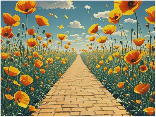 Dog Food Mat Pet Leather Tablecloth Poppies Field Yellow Brick Road Pet Feeding Mat Anti-Slip Dog Bowl Mats Absorbent Pet Placemats for Dogs Protect Floor Dogs Pad for Food and Water
