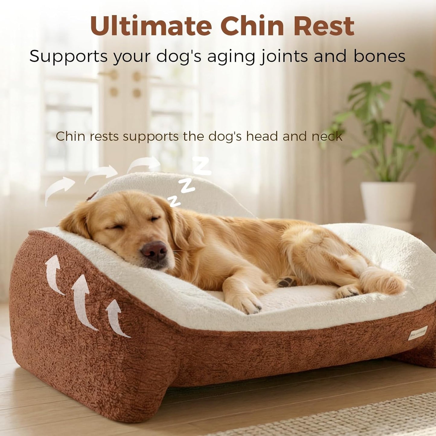 Orthopedic Dog Bed Medium Size Dogs - One-Piece Molded Support Foam™ Comfort Never Sag Dog Couch with 3 Washable Removable Covers & Bone Toy, Waterproof Liner, Nonslip Base, Brick Red, 36"