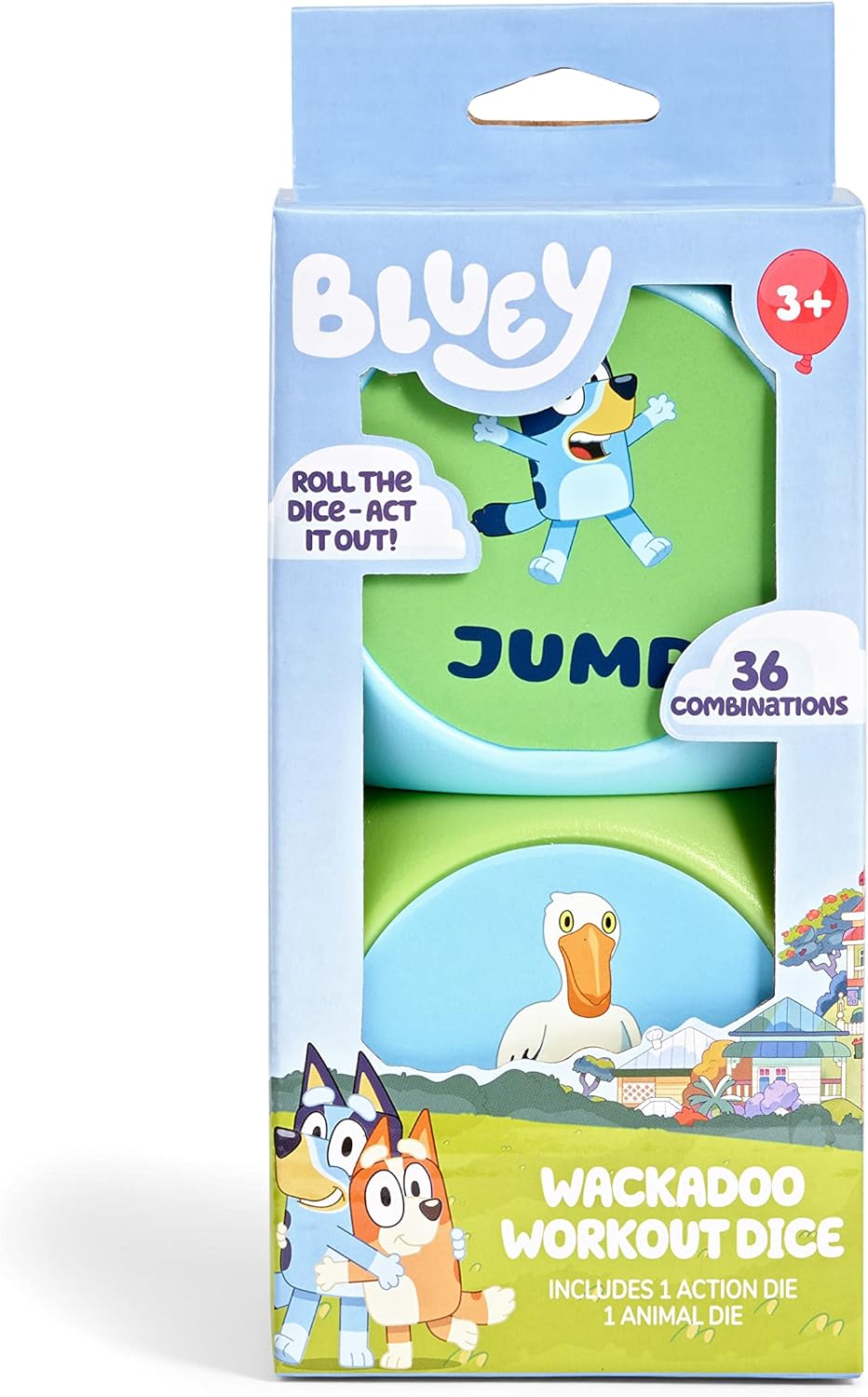 BLUEY Wackadoo Dice Imagination Act Out the Action Game | Family Game Night for All Ages | Creative and Engaging Fun for All Featuring Bluey and Bingo with 36 unique and silly combinations