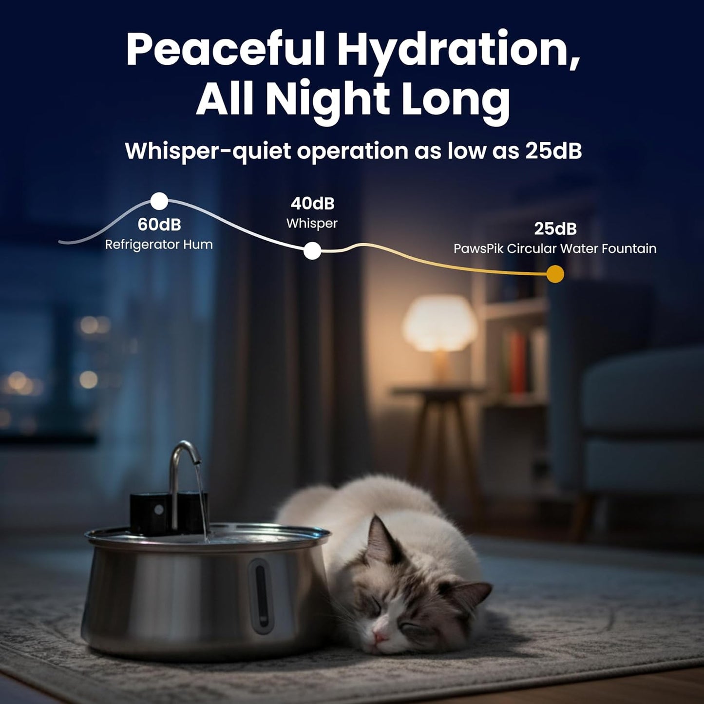 PawsPik Stainless Steel Battery Operated Cat Water Fountain, 4L Cordless Pet Fountain with Faucet-Style Flow, Automatic Water Dispenser for Cats Indoor, Motion Sensor & 3 Flow Modes