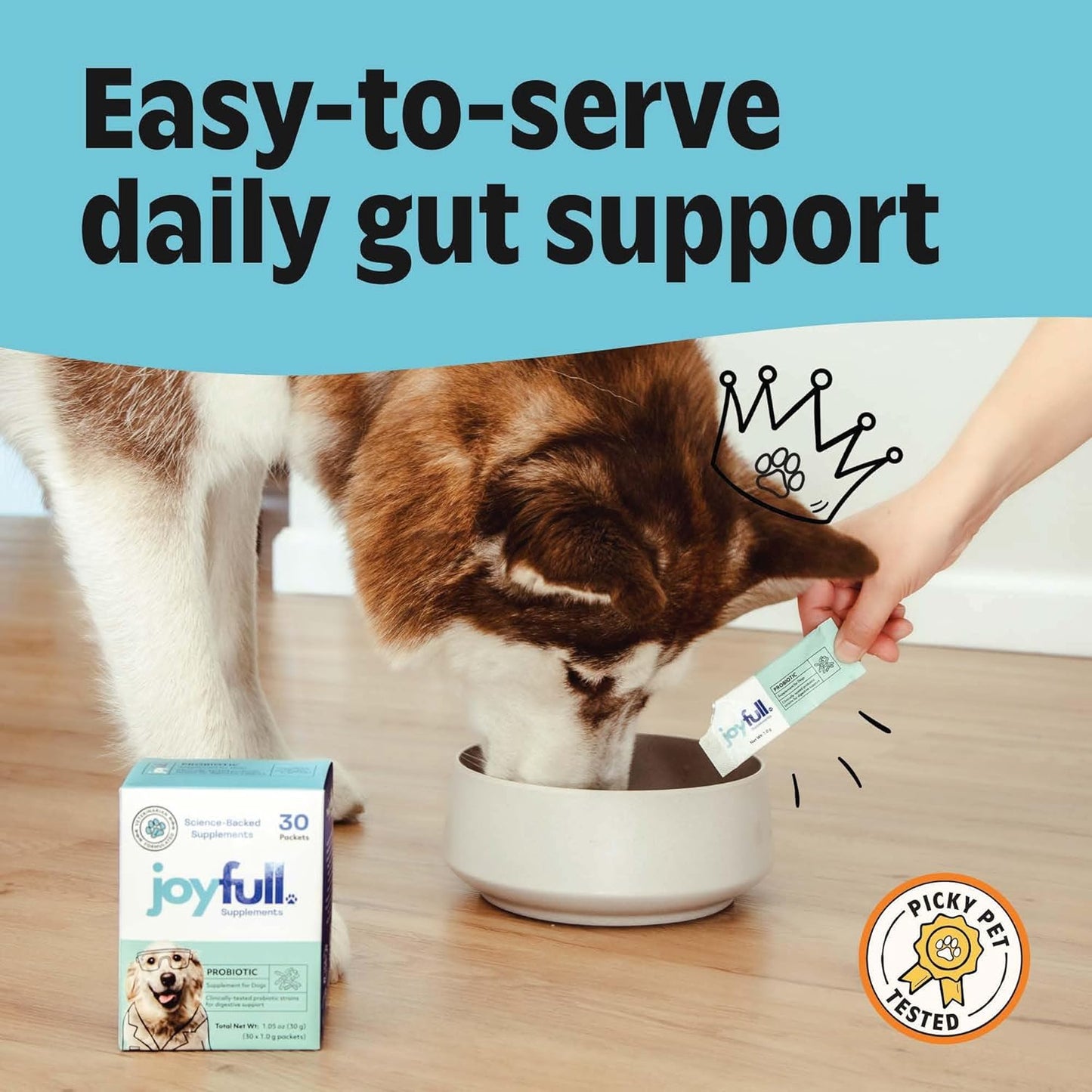 Joyfull Probiotics for Dogs - Supports Gut Health, Immune System, Occasional Diarrhea, Digestive Health, Gas & Bloating - 30 Packets of 1g Powder Probiotics