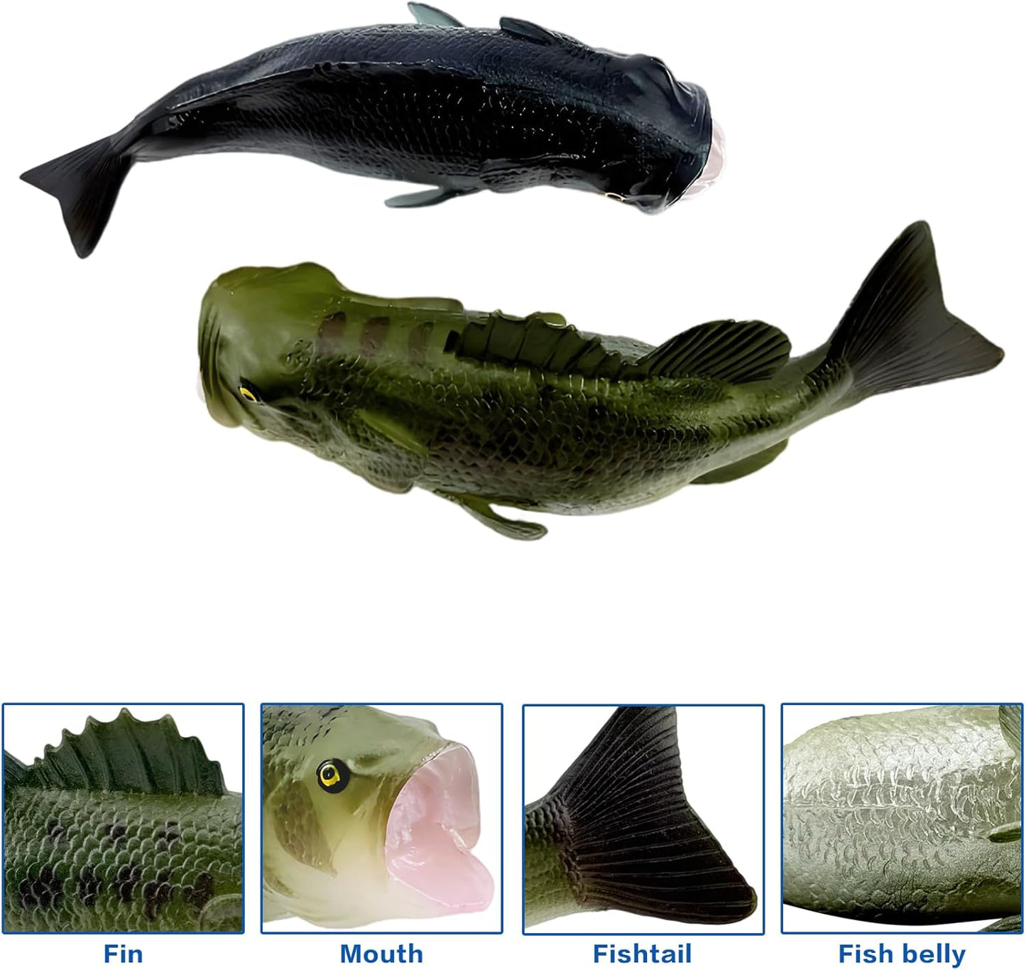 4 Pack Fake Fish, 6.1 Inch Artificial Lifelike Large Mouth Bass Sea Fish Models for Food Display, Party Display, Kitchen Decor, Photography Props(Blue,Green)