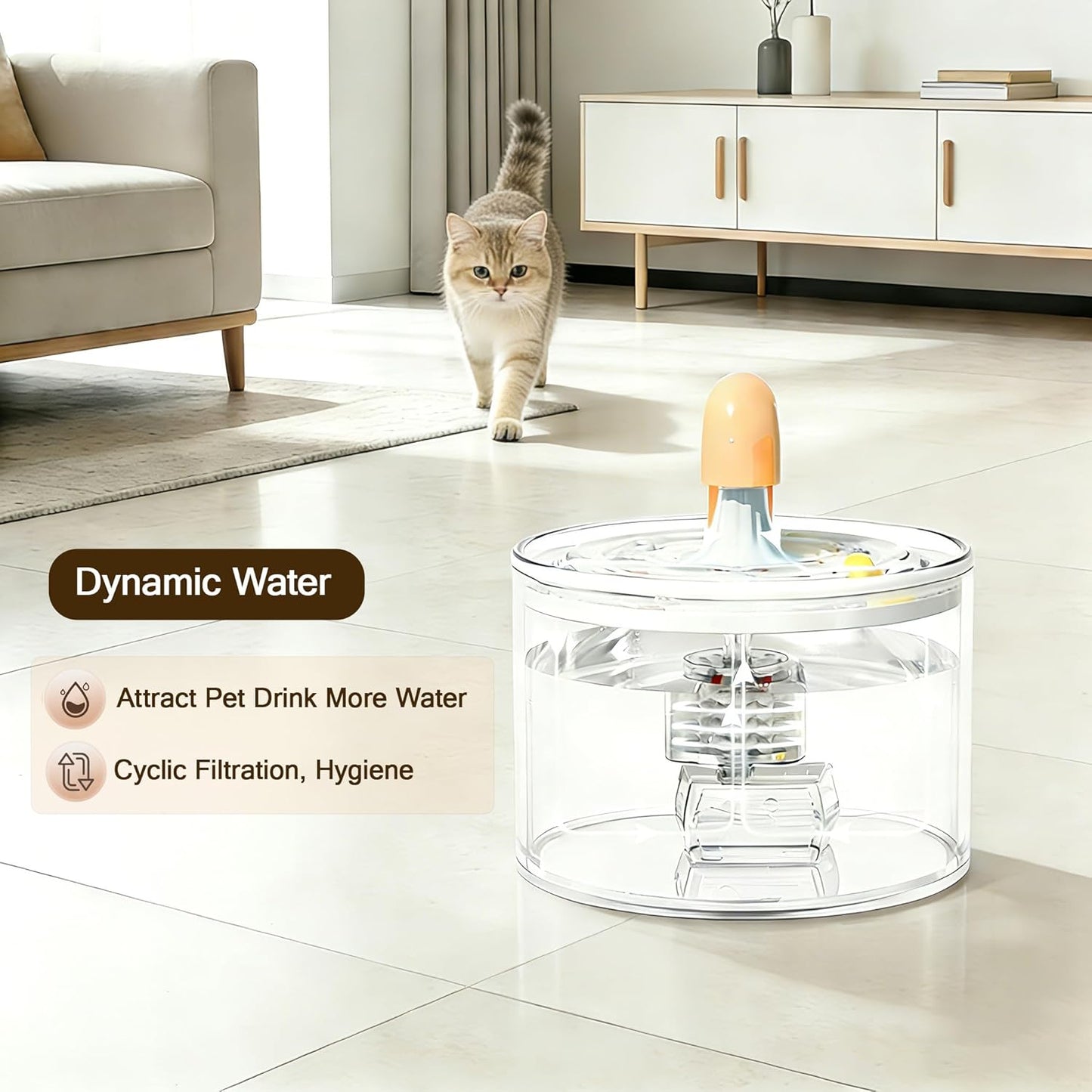 Ceramic Cat Water Fountain, 50oz/1.5L Yellow Ultra-Silent Automatic Pet Water Bowl Fountain Cat Water Dispenser for Pet Drinking Indoor with Cute Design, Activated Carbon Filter Perfect for Cats