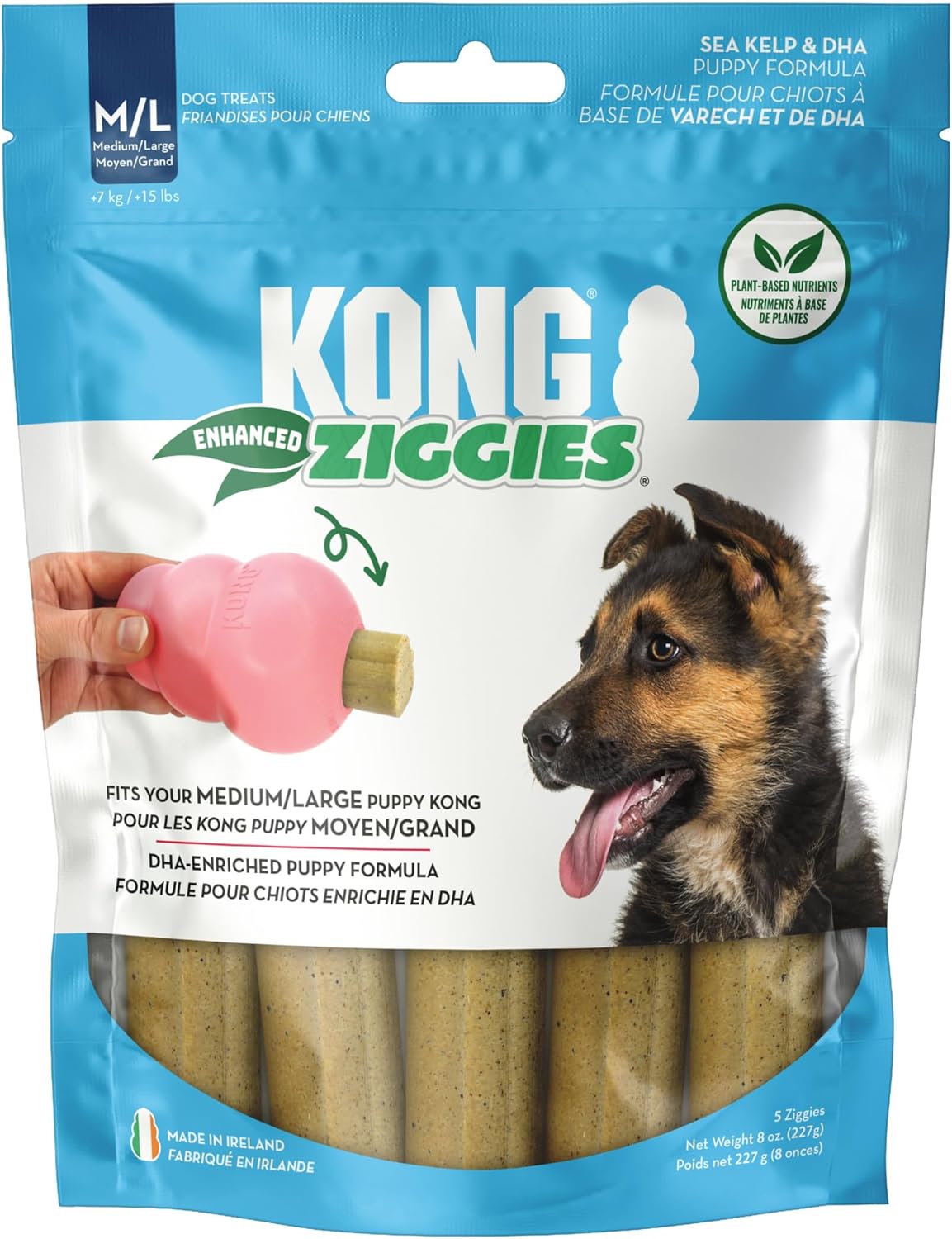 KONG Puppy Ziggies Enhanced - Teeth Cleaning Dog Treats for Puppies, Long-Lasting Chews, Works Classic Rubber Toys ((2 Pack) Medium/Large)