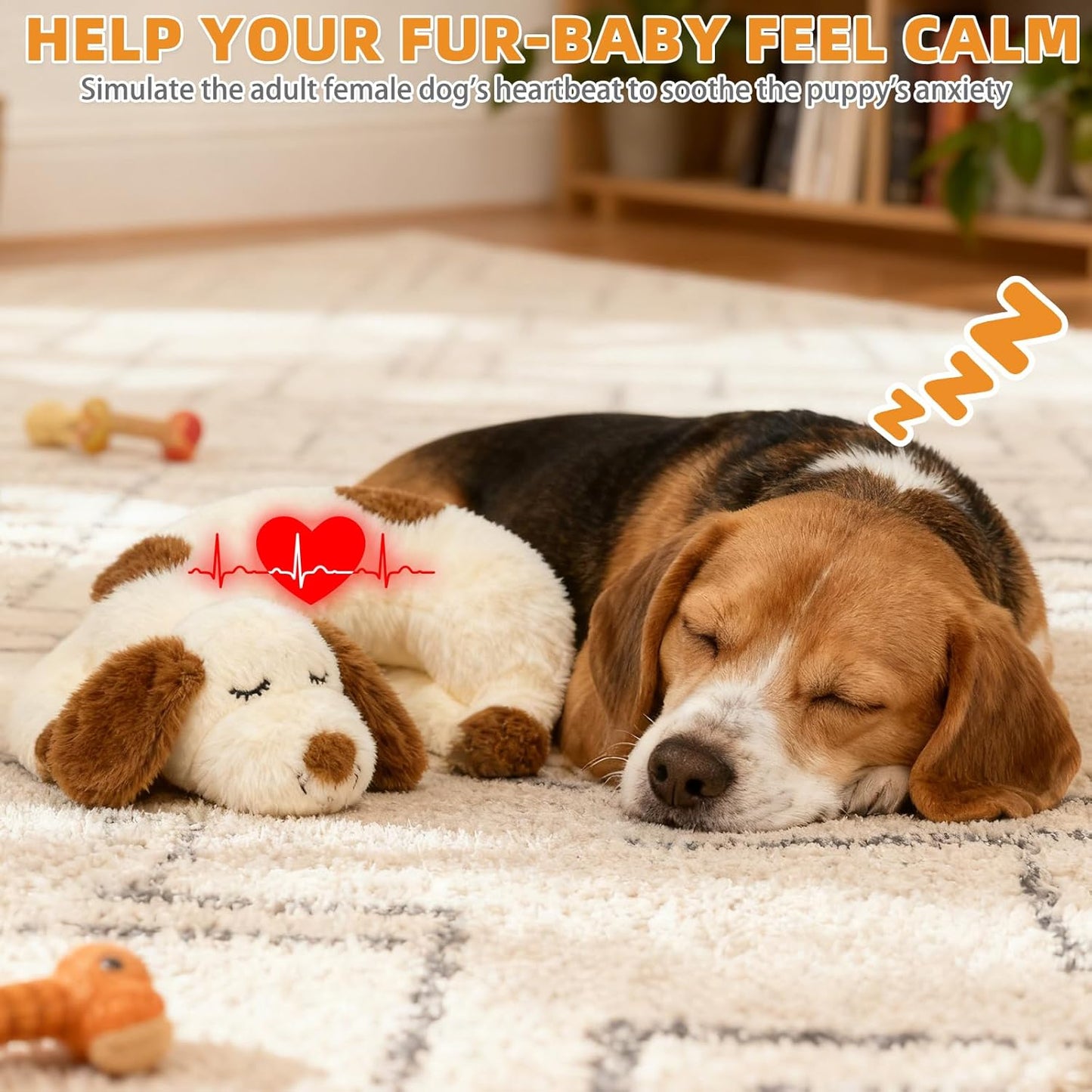 KOOLTAIL Heartbeat Puppy Toy for Dogs, Calming Comfort Cuddler Pillow Anxiety Relief & Sleep Aid, Ultra-Soft Plush Breathing Stuffed Animal Enrichment Toy, Crate Kennel Training Essential for Puppy