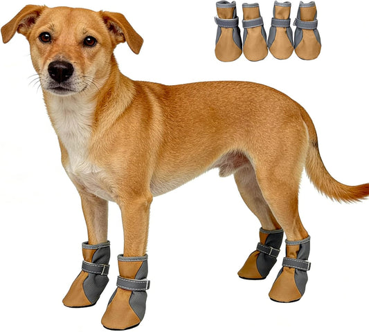 Waterproof Dog Shoes for Winter Rainy Snowy Day,Outdoor Pet Booties & Paw Protectors with Reflective Strip Anti-Slip Sole for Small Medium Dogs_#2(Brown)