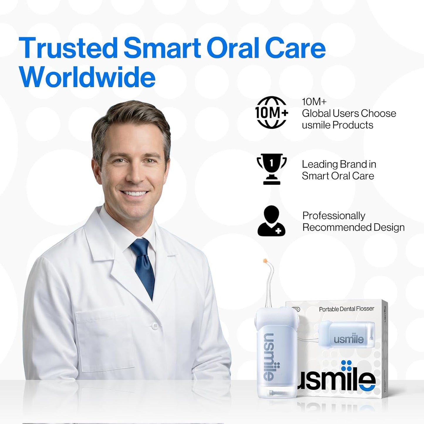 usmile C10 Portable Water Flosser – Travel-Friendly, 95-Day Battery, 4 Modes, 360° Nozzle, 180ml Tank, IPX7 Waterproof, Dentist-Recommended for Braces, Implants & Sensitive Gums (Blue)