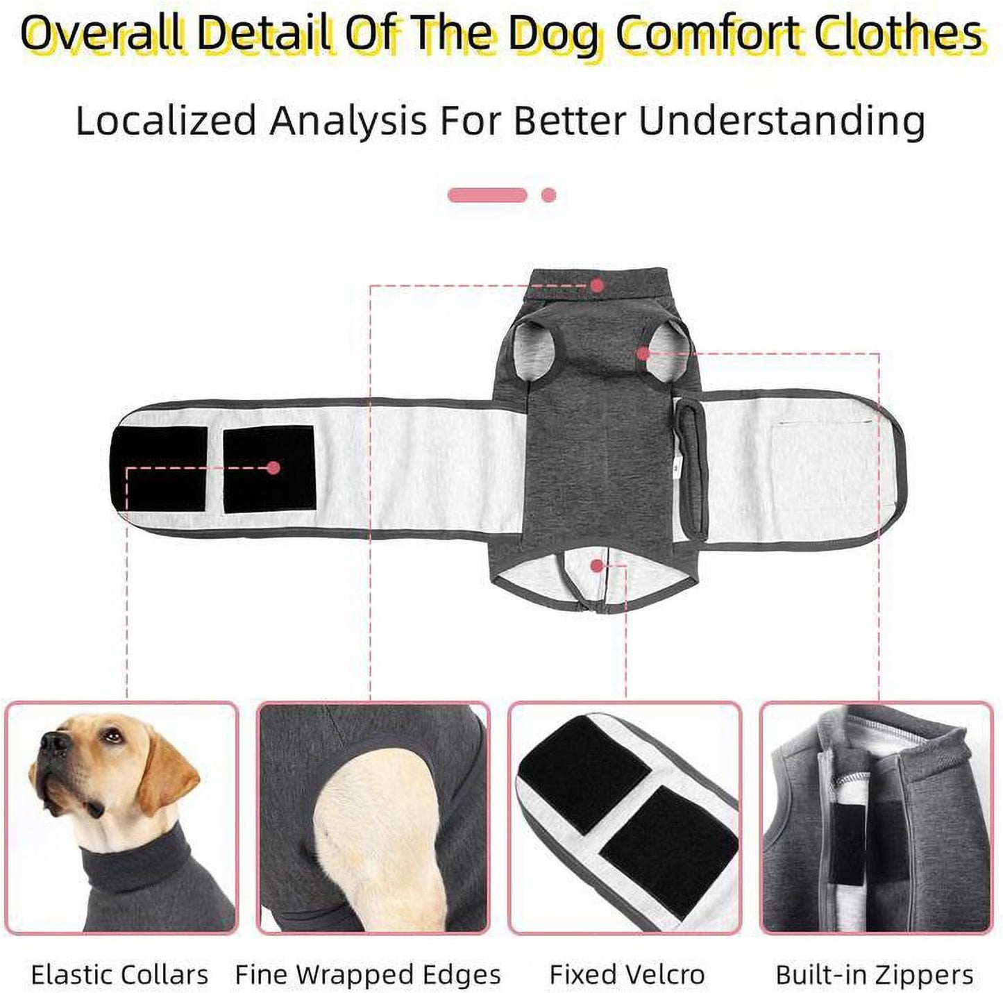 Dog Anxiety Vest Thunder Vest for Dogs Anxiety Dog Thunder Jacket for Thunderstorm,Travel and Vet Visits Pink S