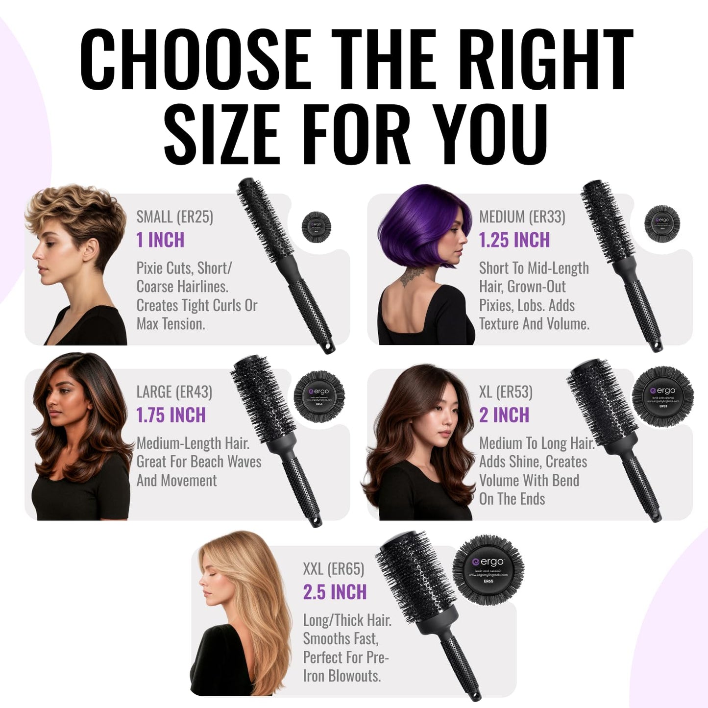 ERGO Ceramic Ionic Round Brush for Blow Out - Salon Quality Hair Brushes for Women - Roller Brush for Blow Drying, Wet and Dry Hair Styling, Volumizing Hair Care - ER43: 1.75"
