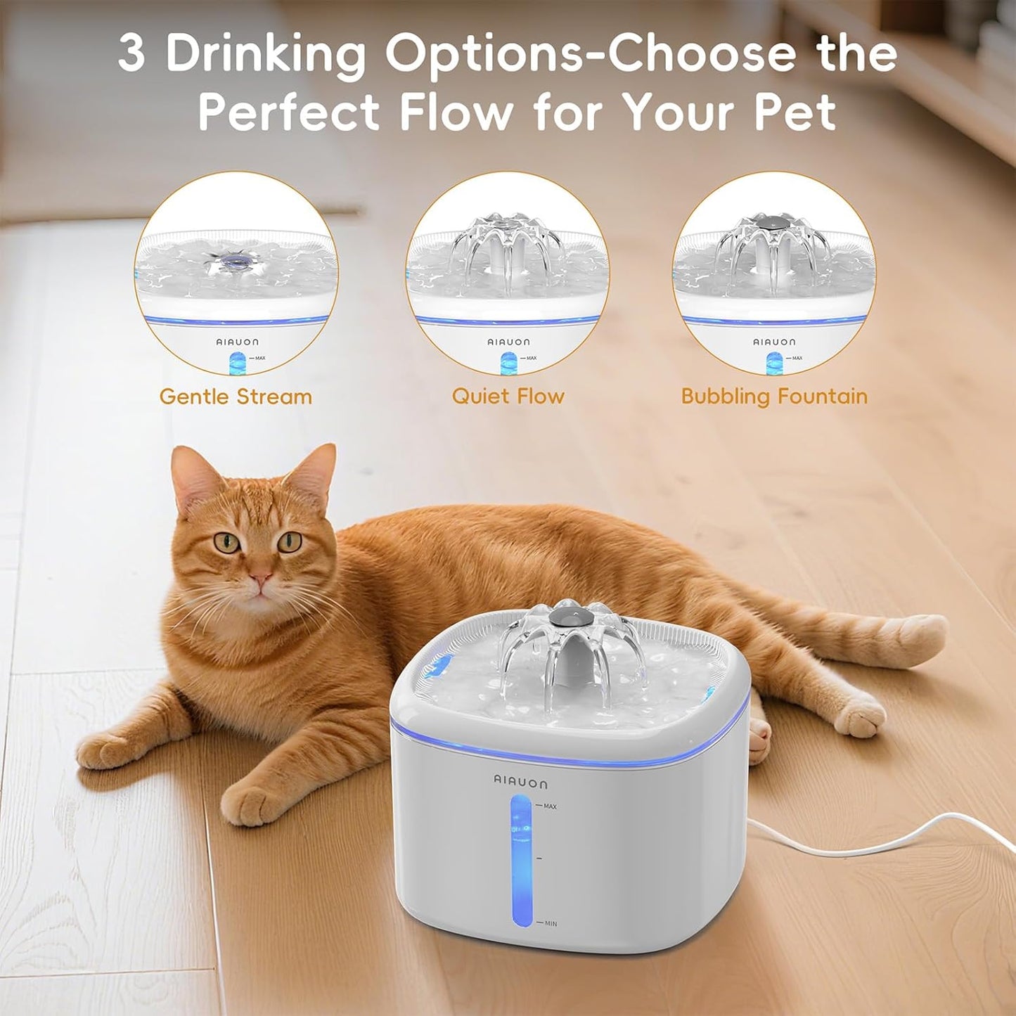 Cat Water Fountain,84oz/2.5L Pet Cat Fountain – Ultra Quiet Upgraded Automatic Pet Water Dispenser with 3 Replaceable Filters, Indoor Cat & Dog Drinking Bowl (White)