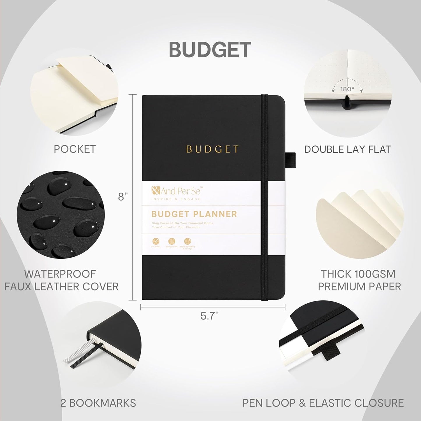 And Per Se Budget Planner, Monthly Budget Notebook with Expense Tracker, Undated Financial Planner & Bill Organizer Book - A5 Size, Hardcover (Black)