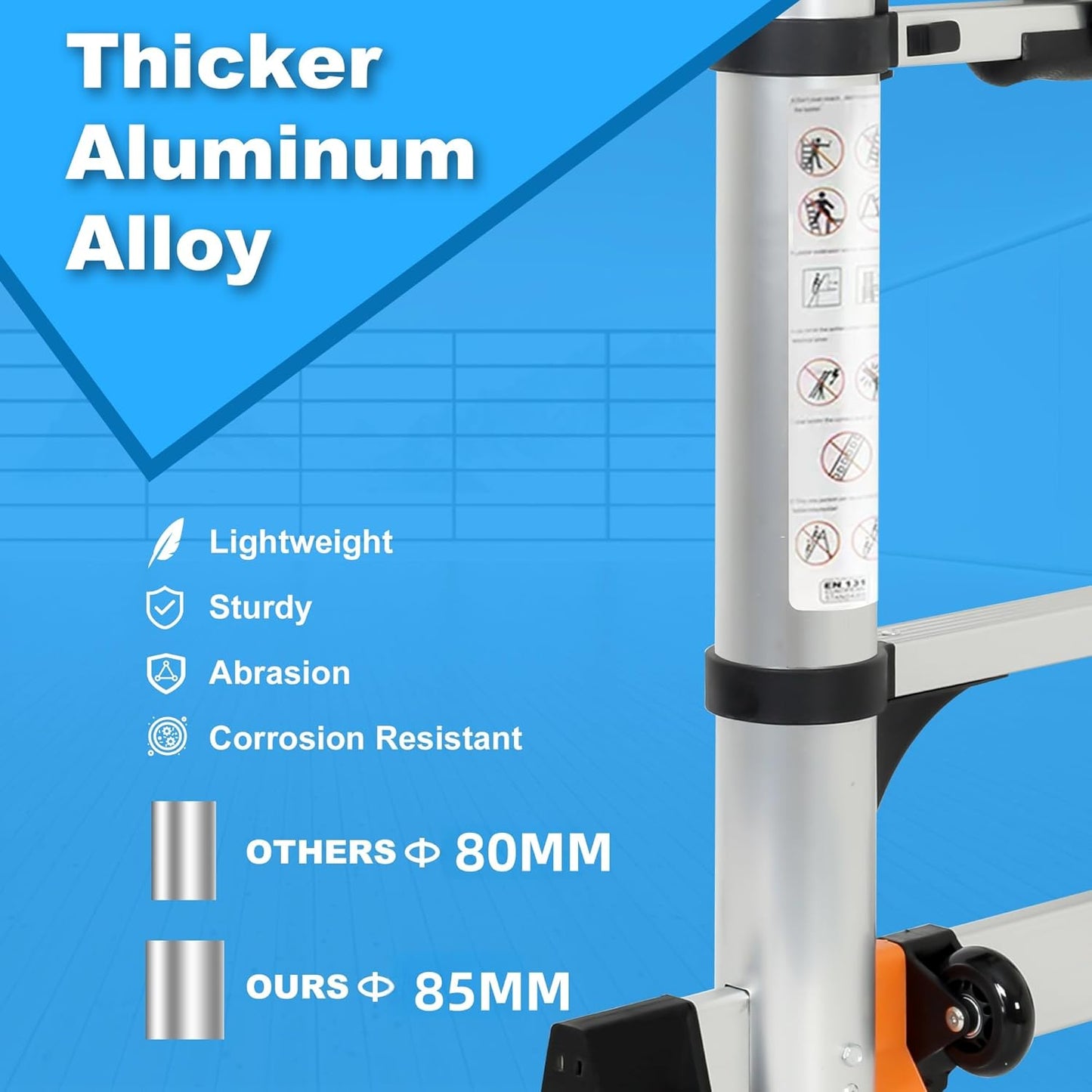 20.3 ft Aluminum Telescoping Ladder, 330 lb Load, Hooks Wheels Stabilizer Bar, Portable Collapsible Ladder for Home Use and Work, Silver