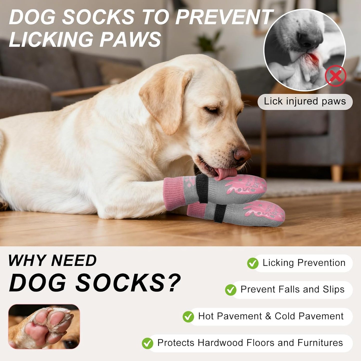 BEAUTYZOO Anti-Slip Dog Socks,Dog Shoes for Hot/Cold Pavement,Paw Protectors with Grips 3 Pairs for Puppy Small Medium Large Senior Old Dogs,Dog Socks to Prevent Licking and Hardwood Floor Protection