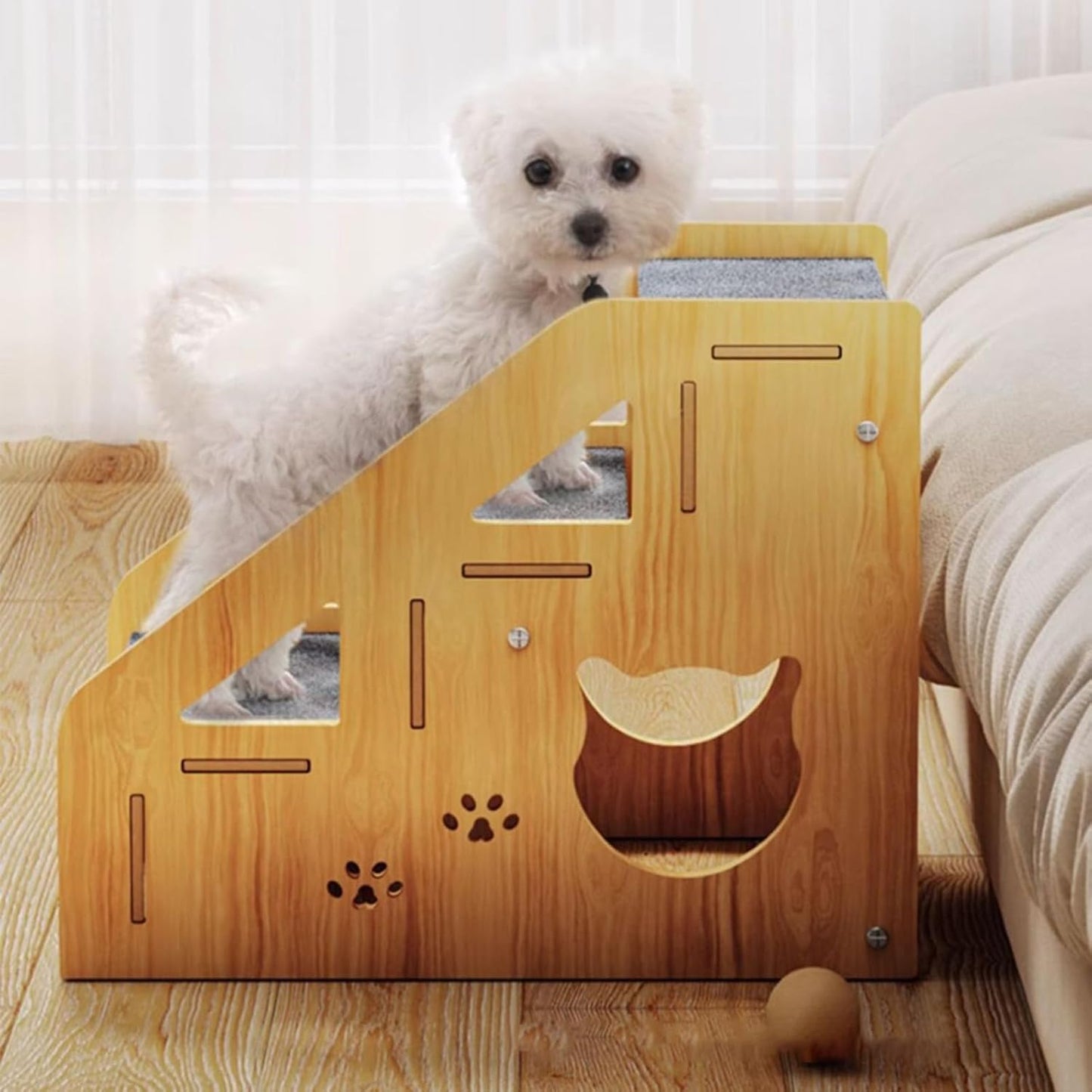 Dog Steps | Wooden Pet Ramp Ladder | 3-Step Stairs for Dogs | for Small Elderly Puppy Sofa Apartment Balcony Terrace