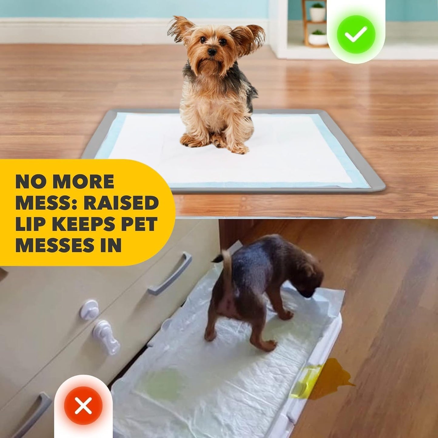 TidyFriend Dog Pee Pad Holder Tray - Fits Up to 24” x 24” Pee Pad Holder for Dogs - Stable Grip, Raised Edges, Quick-Wipe Silicone Surface Dog Pad Holder for Indoor Flooring Protection (Light Grey)