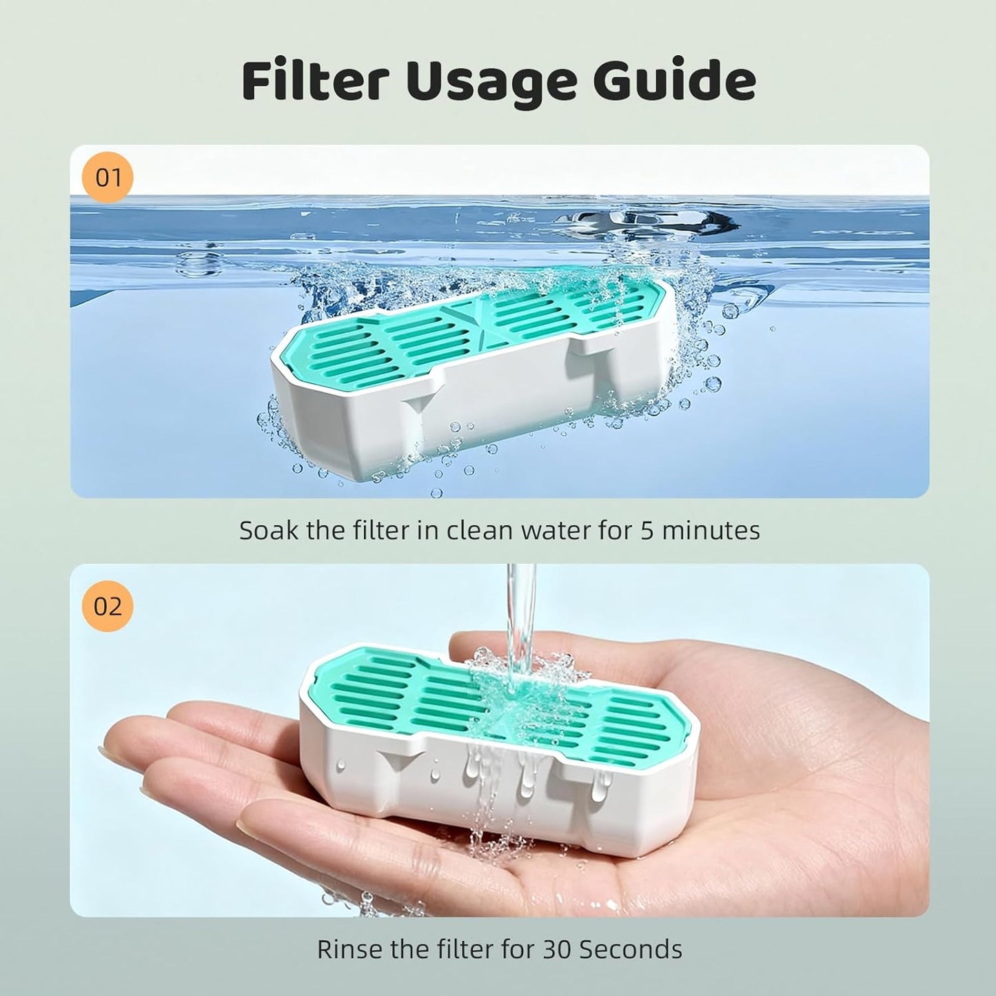 Cat Water Fountain Filters, 12-Piece Value Pack (6 Carbon Filters & 6 Sponges) for SARPAWS PWS-148B Stainless Steel Pet Fountain, 4-Stage Purification System, Fresh Water Supply