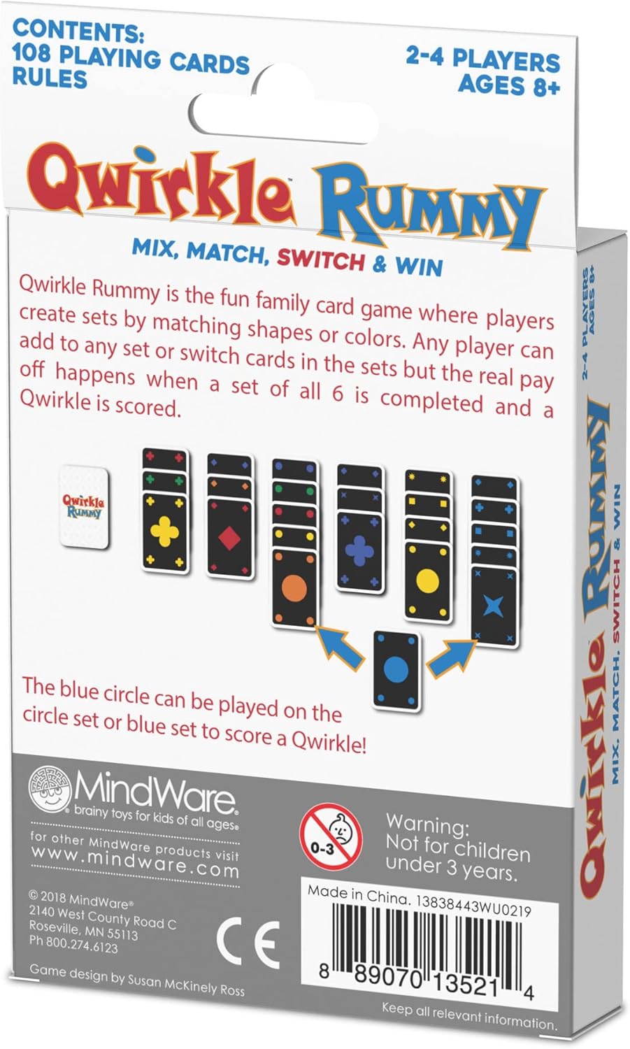 MindWare Qwirkle Rummy Card Game - Strategy Games for Adults and Family - Fun Family Games & Party Games for Adults - Match Shapes & Colors, Score Qwirkles to Win - Ages 8 and Up