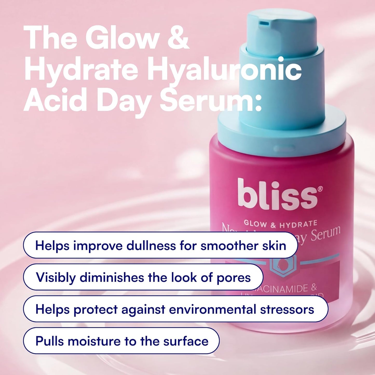 Bliss Glow & Hydrate Serum – Niacinamide + Hyaluronic Acid Face Serum with Vitamin E – Hydrating & Brightening Serum for Dull Skin, Pores & Uneven Tone – Lightweight Daily Skincare, 1 Fl Oz