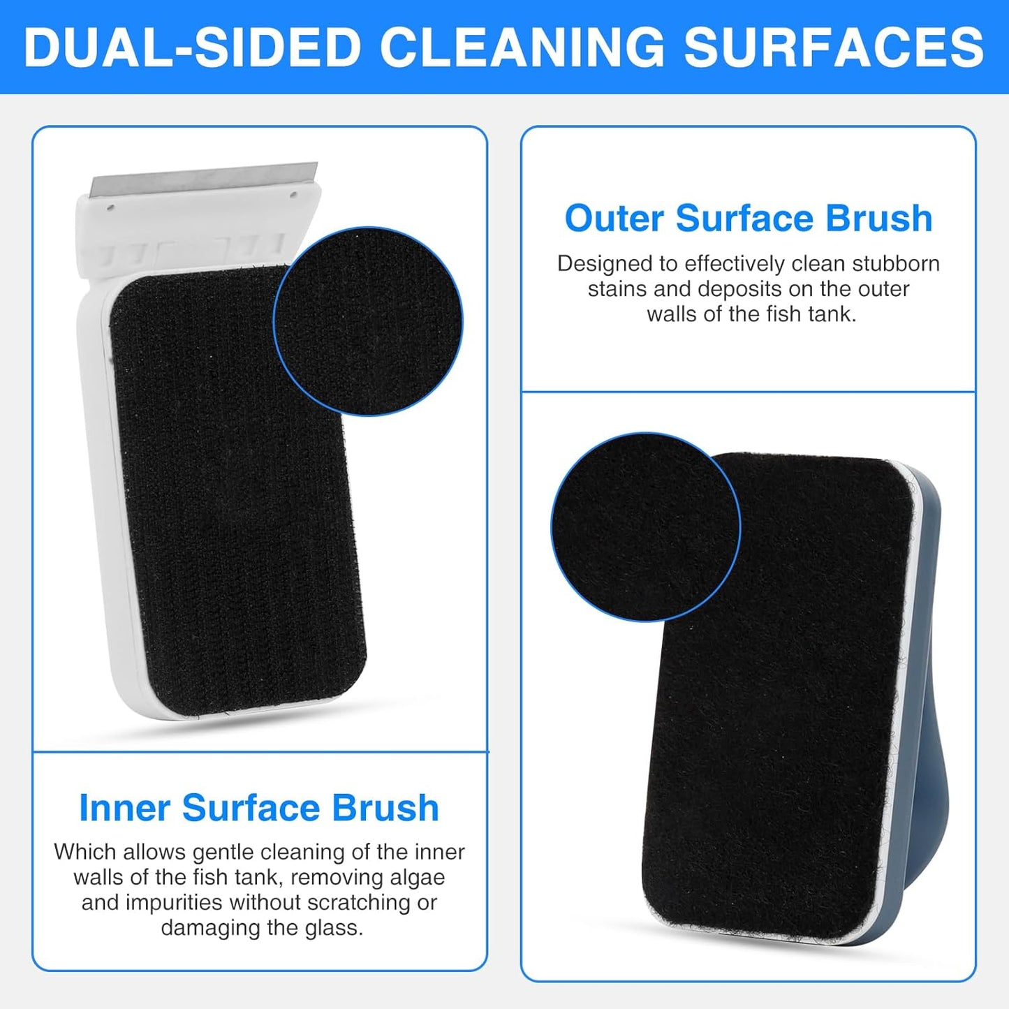 fishkeeper Aquarium Strong Magnetic Glass Cleaner Brush, Fish Tank Algae Magnet Cleaning Tool with 2 Detachable Scrapers, Mag Float Scrubber for 0.2 Inch Glass and Acrylic Tanks