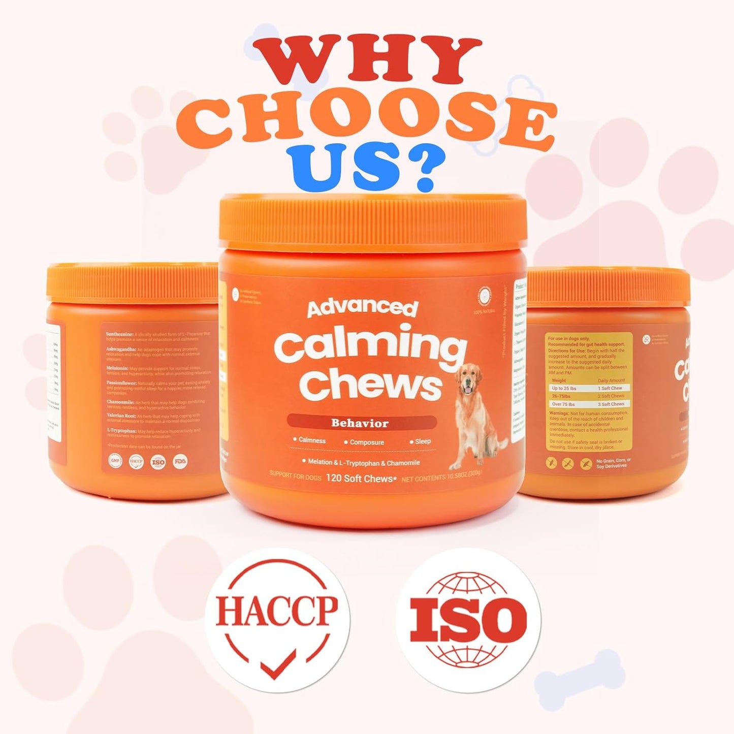 Calming Chews for Dogs with Hemp & Melatonin -All-in-ne Anxiety& Stres helief for Fireworks,Thuderstorms,Travel,Grooming,Separation,and Loud Noise Promotes Relaxation & Sleep -120ct