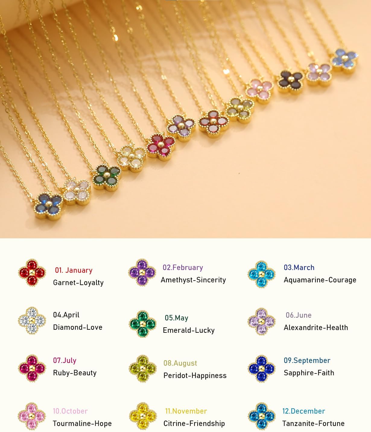 ZOERAY Valentines Day Gifts Birthstone Necklace for Women Non Tarnish 14K Gold Plated Four Leaf Clover Necklace Dainty Gold Choker Necklaces for Women Trendy CZ Emerald Pendant Jewelry Birthday Gifts