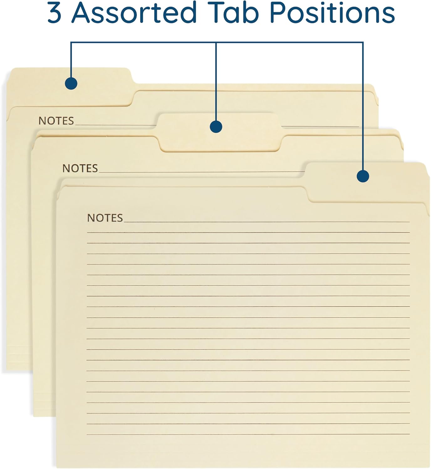 25 Blue Summit Supplies Manilla Folders, 8.5" x 11", Letter Size, 1/3 Cut Tab, with Notes, Great for Organizing and Easy File Storage, 25 Pack