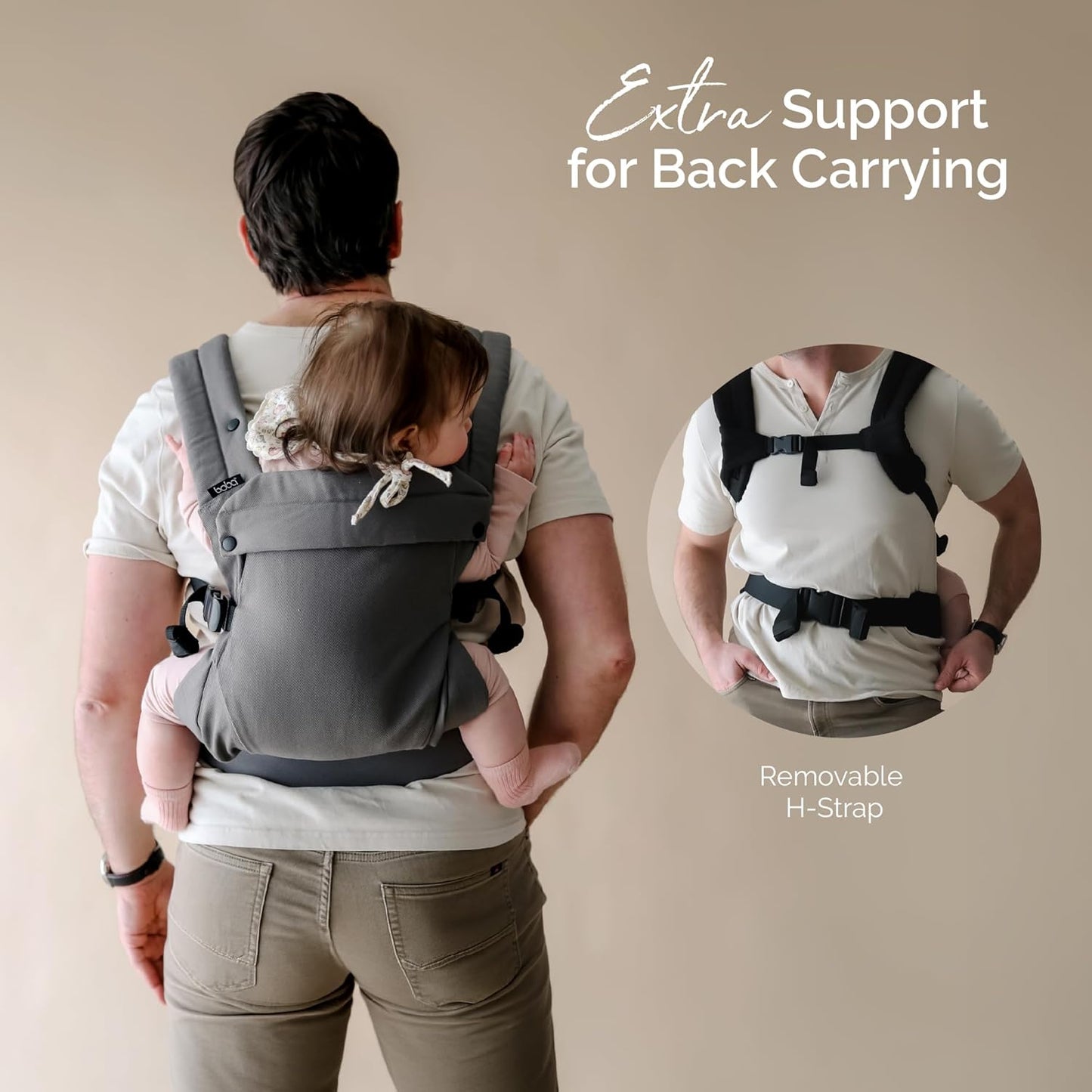 Boba Auri Baby Carrier Newborn to Toddler - 100% Cotton Premium Newborn Carrier, 3 Ergonomic Positions (Front in/Front Out/Back), “M”-Position Baby Carriers with Adjustable Seat (7-45 lbs) - Gray