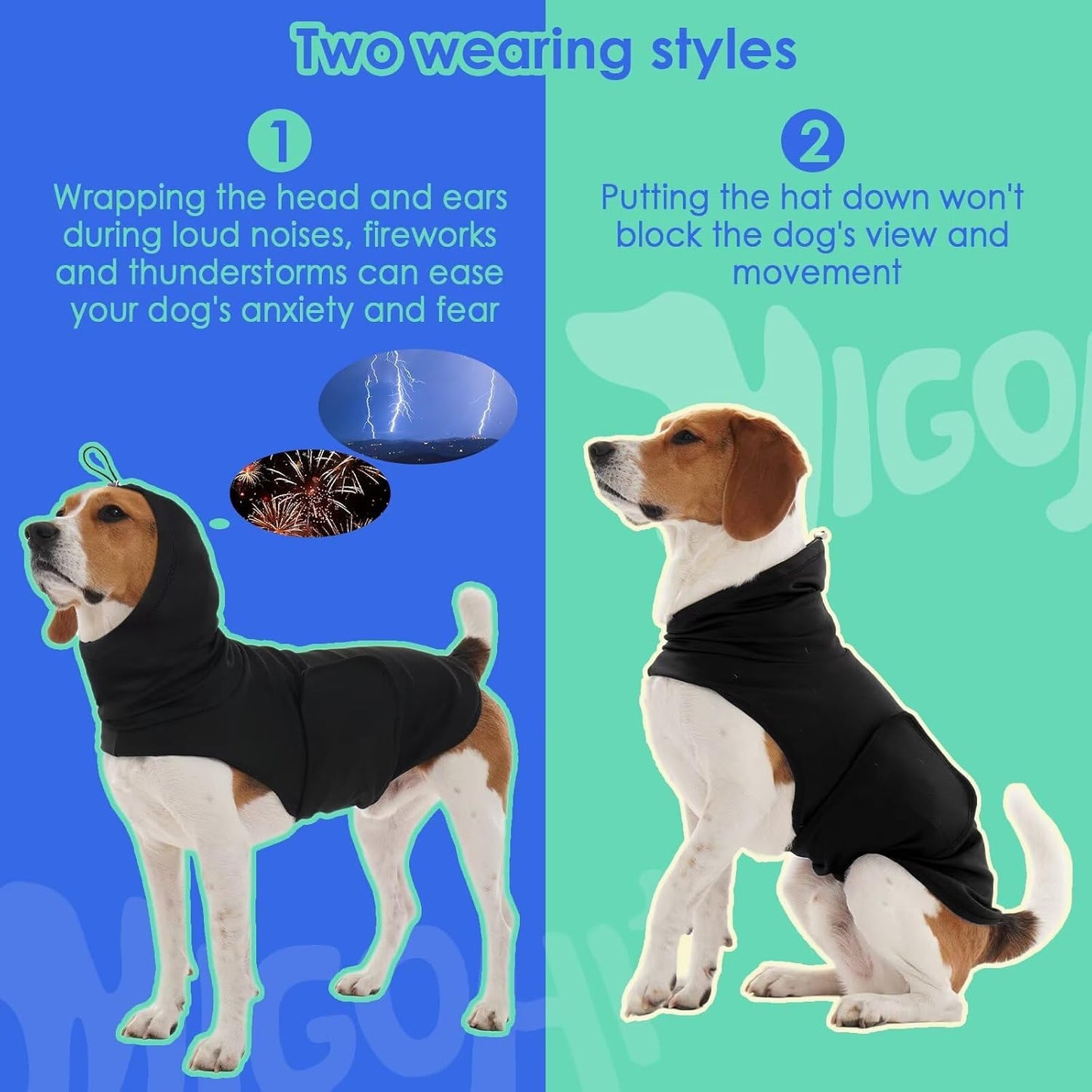 MIGOHI Dog Anxiety Vests for Small Dogs, Calming Hoodie for Fireworks,Noise,Comfort Vests for Anxiety, Wrap Ears to Relief Anxious, New Places, Social Stress, Xs,Black