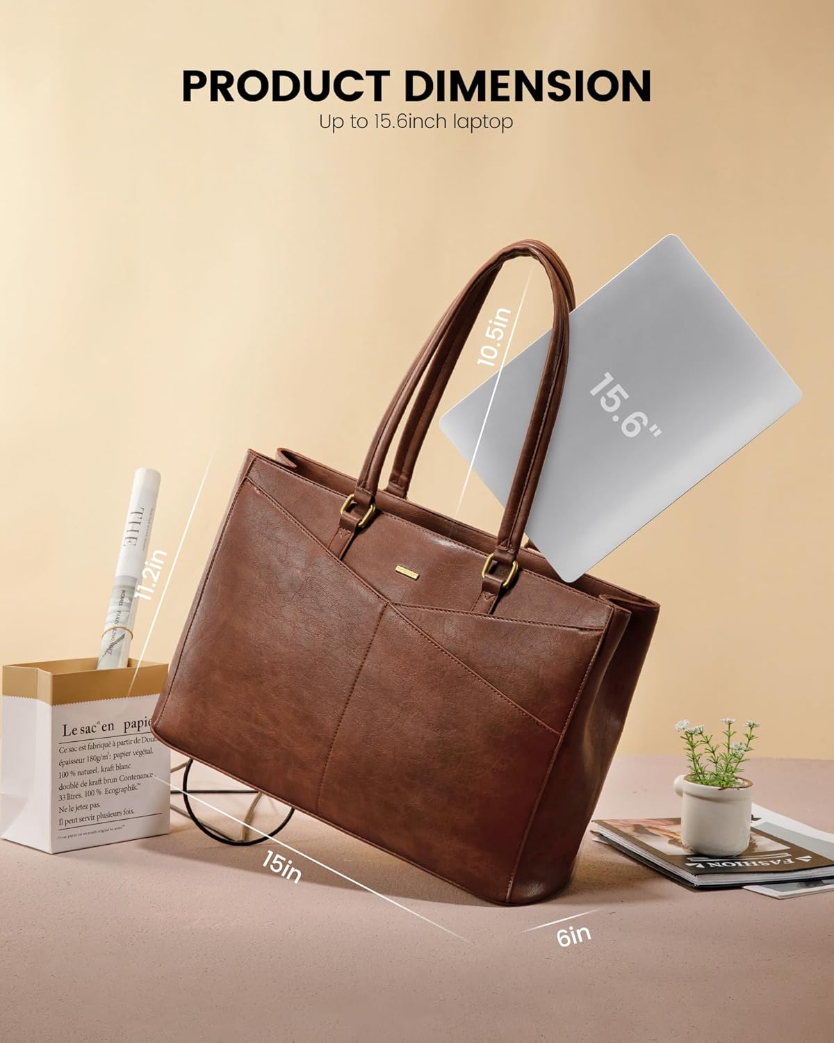 LOVEVOOK Laptop Bag for Women,15.6 Inch Laptop Tote Bag for Women,Vintage Leather Work Tote Bags Computer Teacher Bag,Waterproof Business Office Briefcase Bible Bag