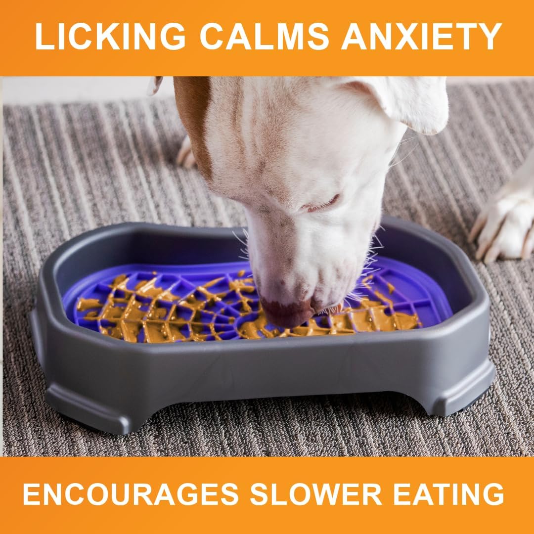 Neater Pets Neat-LIK Dog Lick Mat w/Mess-Proof Tray, Lick Mat for Dogs, Cats, Puppy, Reduces Anxiety & Boredom, Peanut Butter Slow Feeder, Interactive Treat Licking Pad (Purple/Gunmetal)