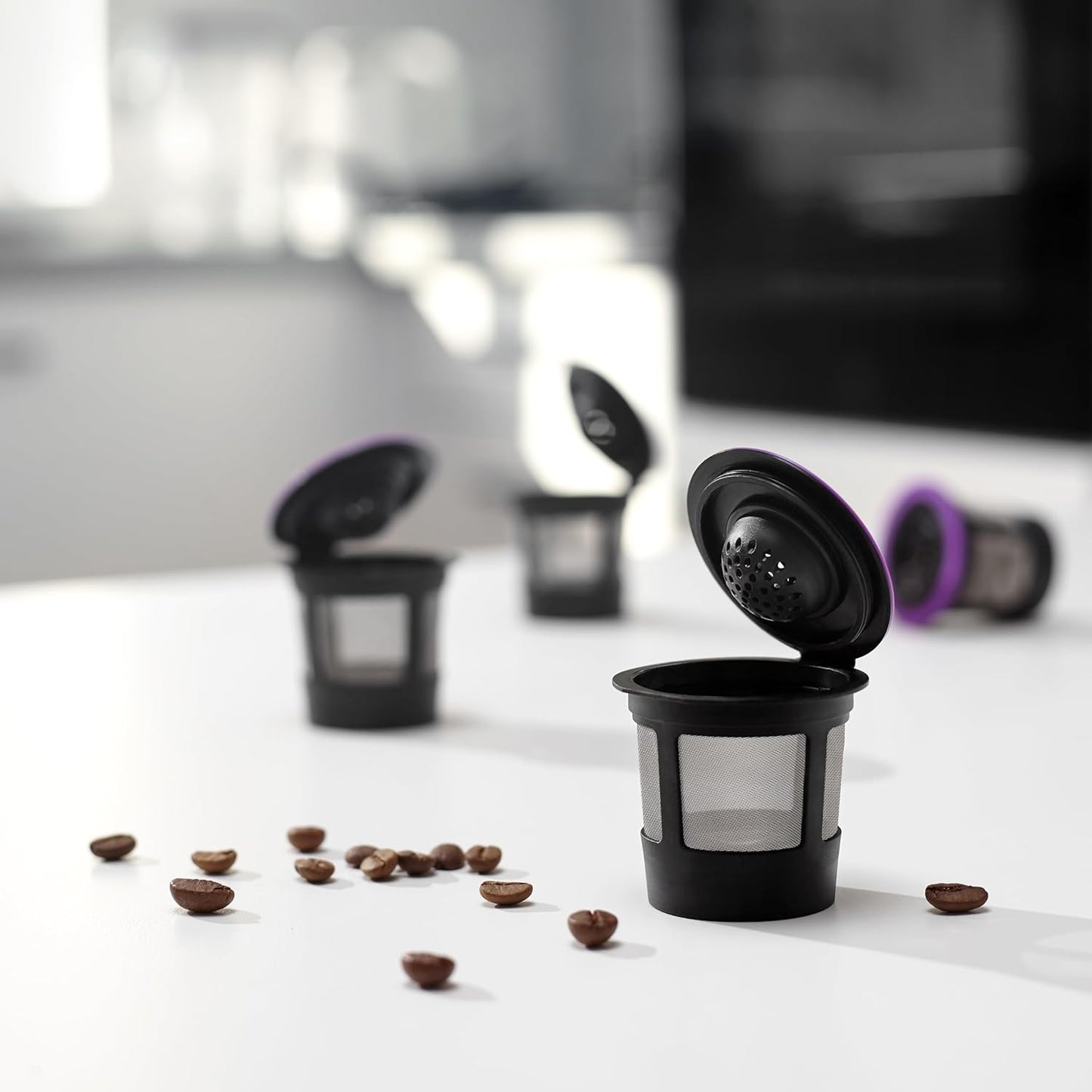4 Black Reusable K Cups for Keurig Coffee Makers - Compatible with Keurig K-Classic, K-Select, K-Duo, K-Elite, K-Latte and K-Café